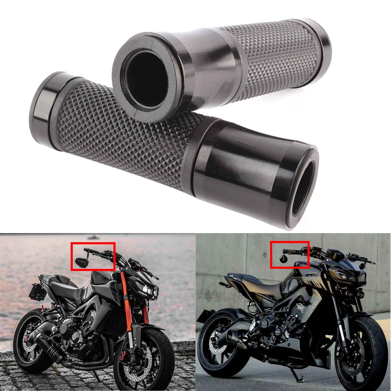 Pair of 7/8'' 22mm Motorcycle CNC Aluminum Rubber Gel Hand Grips Handlebar for Sports Bike Chopper Cruiser Bike