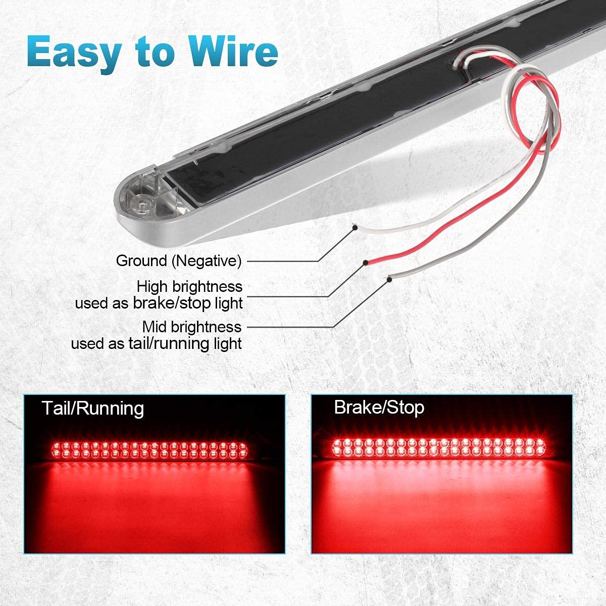 Partsam 2Pcs 17 Inch Red Led Truck Trailer Tail Light Bar 40 Led Clear Lens, Clear Red 17'' Sealed Led Waterproof Stop Turn Tail