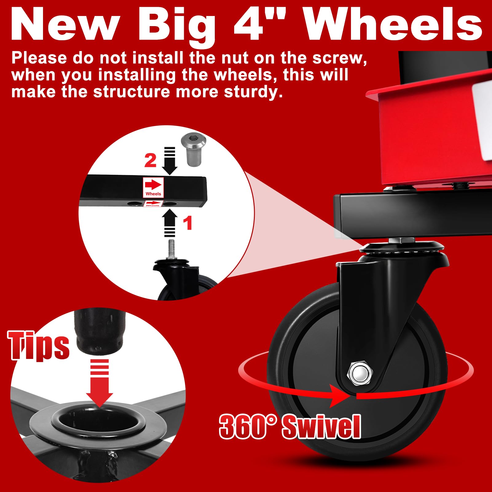 FreekyFit Rolling Shop Stool with Wheels, Adjustable Garage Mechanic Stool Seat Shop Roller Work Chair Mobile Rolling Seat with