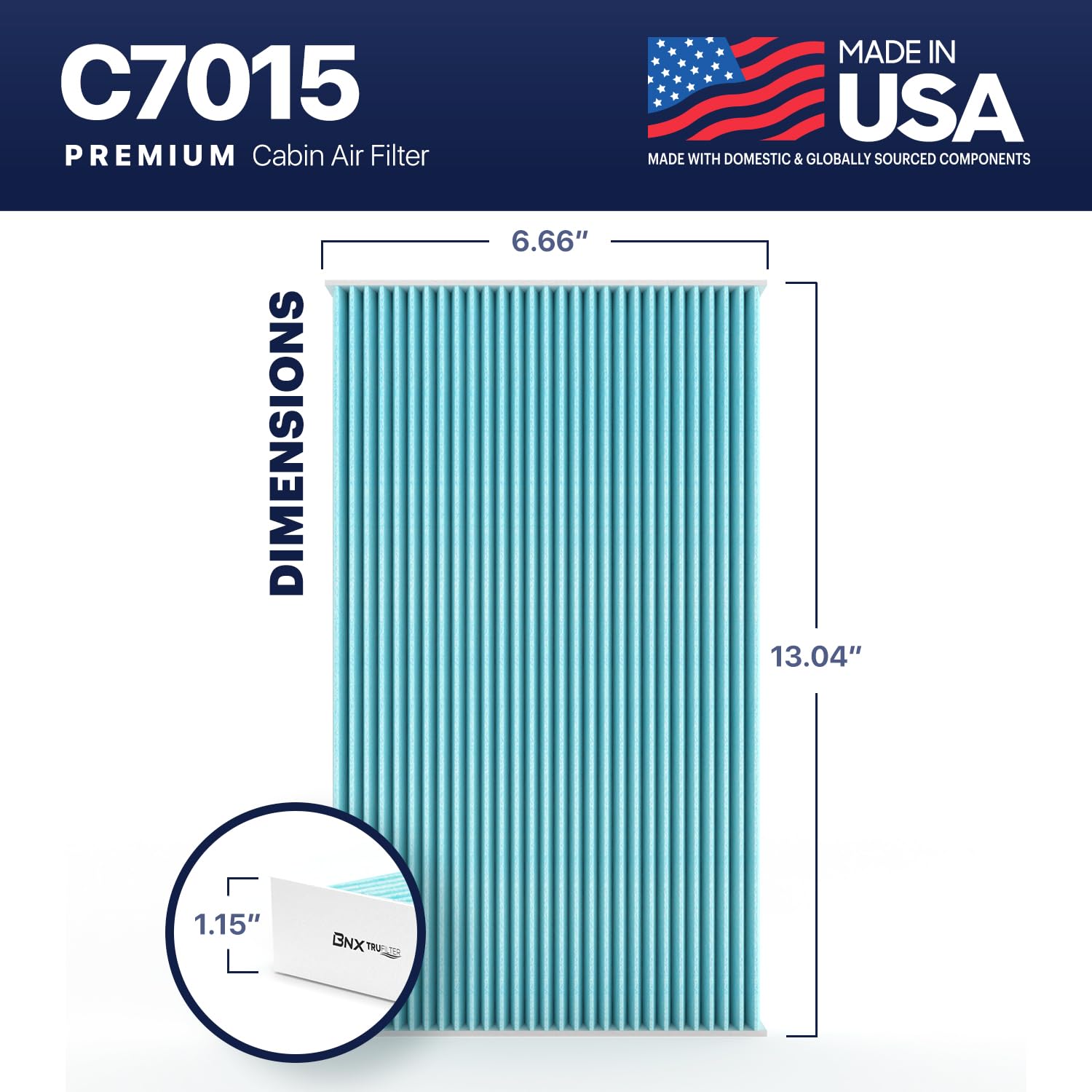 Bnx Trufilter C7015 Cabin Air Filter, Hepa 99.97%, Made In Usa, Compatible With Saab: 9-3, 9-3X