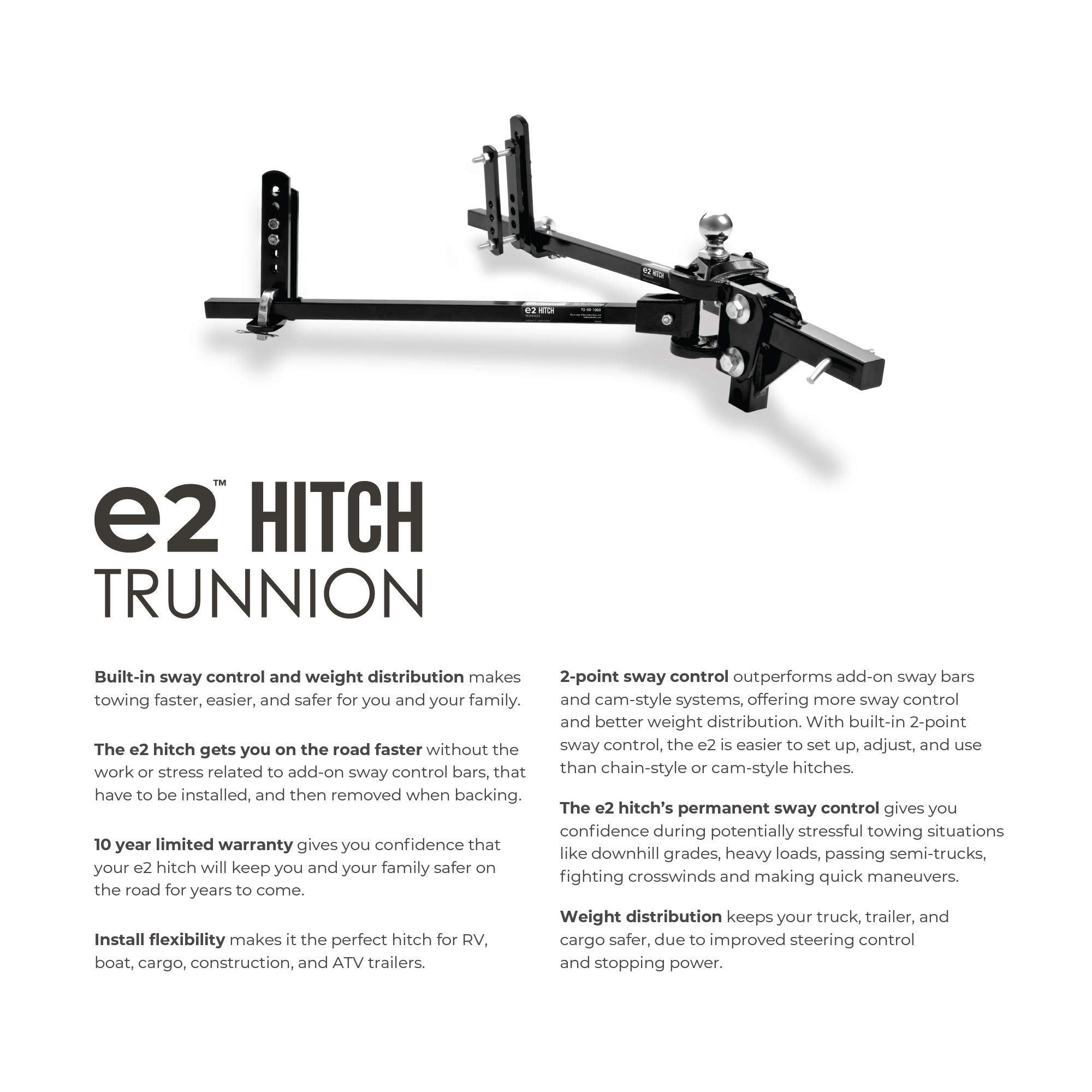 Fastway E2 2-Point Sway Control Trunnion Hitch, 92-00-0800, 8,000 Lbs Trailer Weight Rating, 800 Lbs Tongue Weight Rating, Weight Distribution Kit Includes Standard Hitch Shank, Ball Not Included