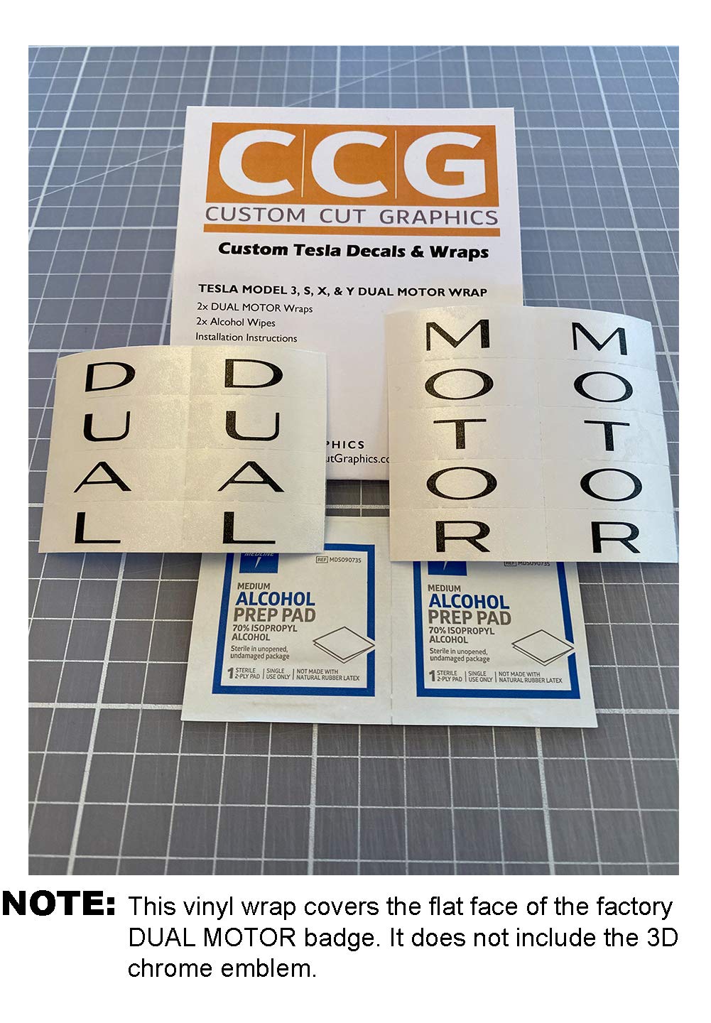 Custom Cut Graphics Dual Motor Badge Wrap for Tesla Model 3/S/X/Y, 2-pc Set (Gloss Red)