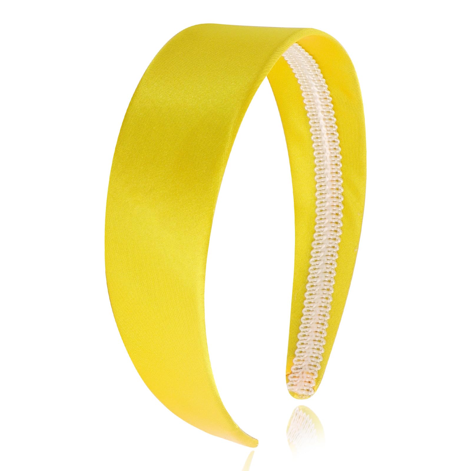 Wecoe Yellow Headband 1.6 Inch Wide Silk Satin Headband Women Non Slip Fashion Plain Head Band Solid Hair Band DIY Holiday Hair Accessories for Women Girls Diademas Para Mujer Gifts-New