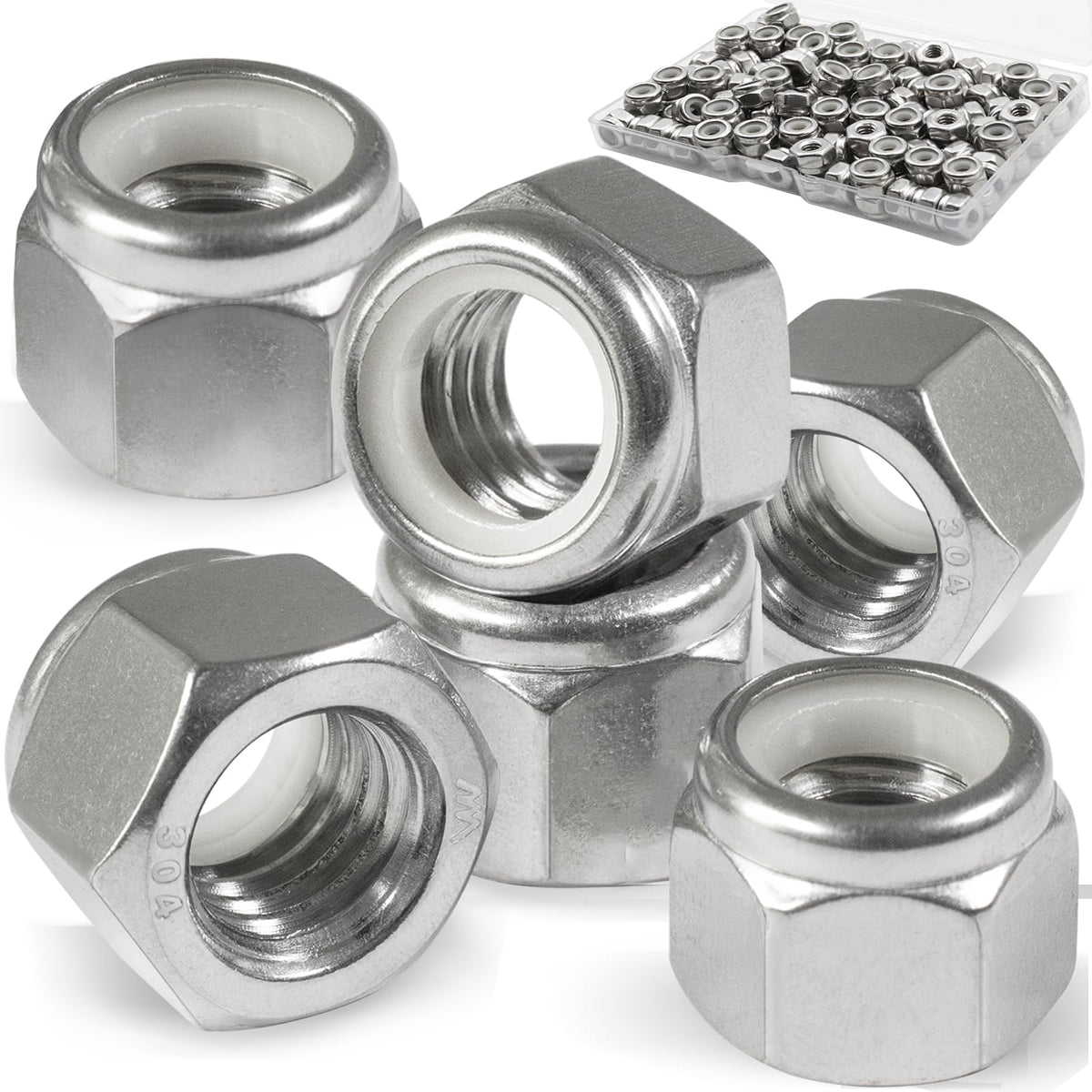 Vifmy 120 Pack 8#32 Nylon Insert Lock Nuts,304 (A2-70) Stainless Steel Locknuts,Standard Inch Thread Nylock Nuts