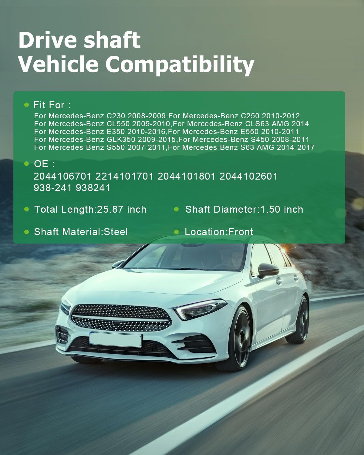 SCITOO 25.87'' Front Drive shaft Assembly Compatible For Mercedes-Benz C230 C250 C300 C350 CL550 CLS63 AMG CLS63 AMG S E300 E350