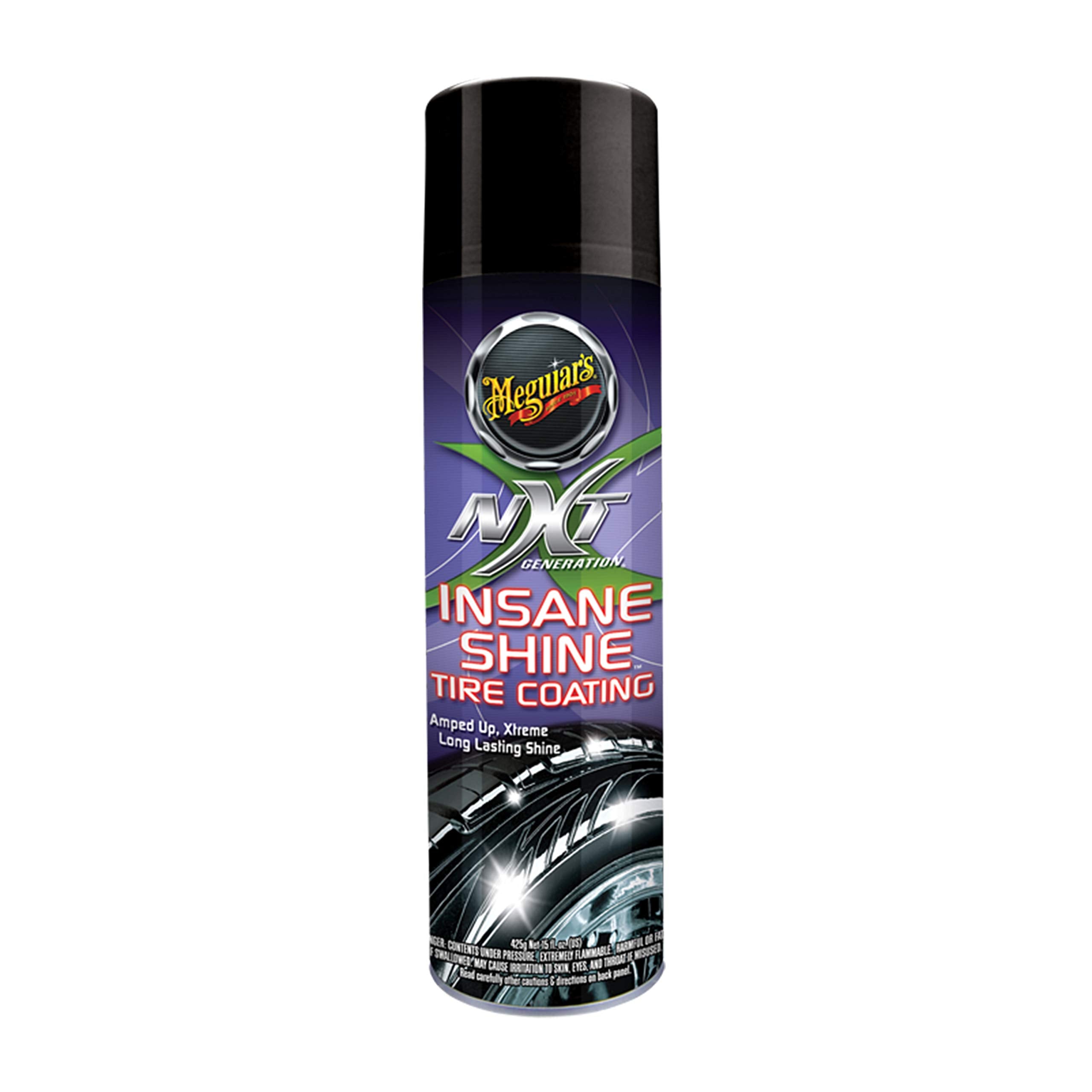Meguiar'S Nxt Generation Insane Shine Tire Coating - Advanced High Gloss Tire Shine With Synthetic Polymers To Provide A Mirror-Like Shine And Prevent Browning And Premature Aging, 15 Oz Aerosol