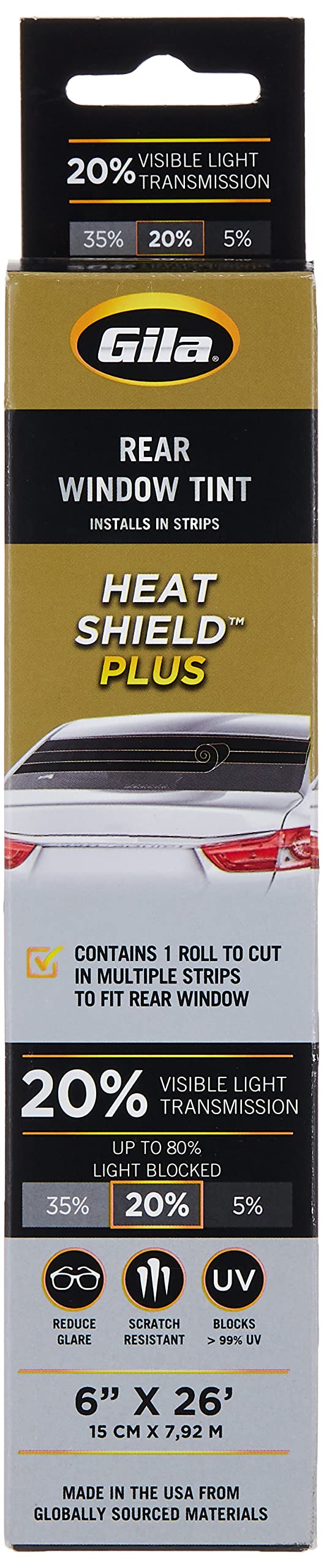 Gila Heat Shield Plus 20% Vlt Rear Window Tint, 6In X 26Ft
