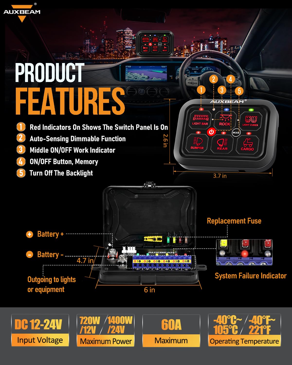 Auxbeam 6 Gang Switch Panel Ra60 Toggle Momentary Pulsed Rgb Dimmable Switch Panel Multifunction Switch Panel Built In Solid Sta