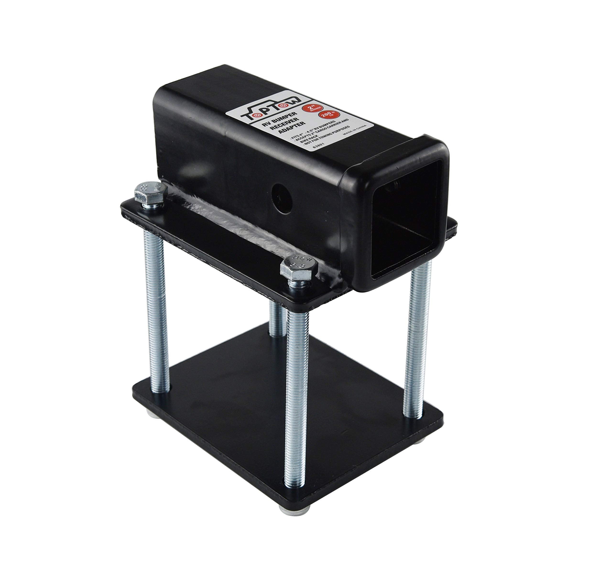 Toptow Rv Bumper Hitch Receiver 63801 For 4 Inch To 4.5 Inch Beams, 2 Inch Receiver Opening, Fits For Bike Racks, Cargo Carriers Camper-On