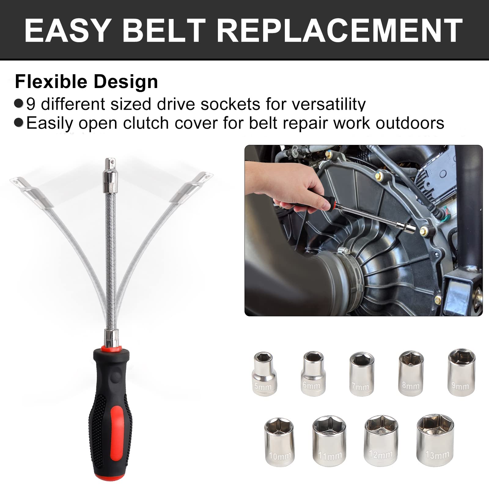 Skyjdm Belt Changing Tool Kit Compatible With Polaris Rzr Xp Turbo Xp4 1000 - Efficiently Replace Belts With Flexible Clutch Cov