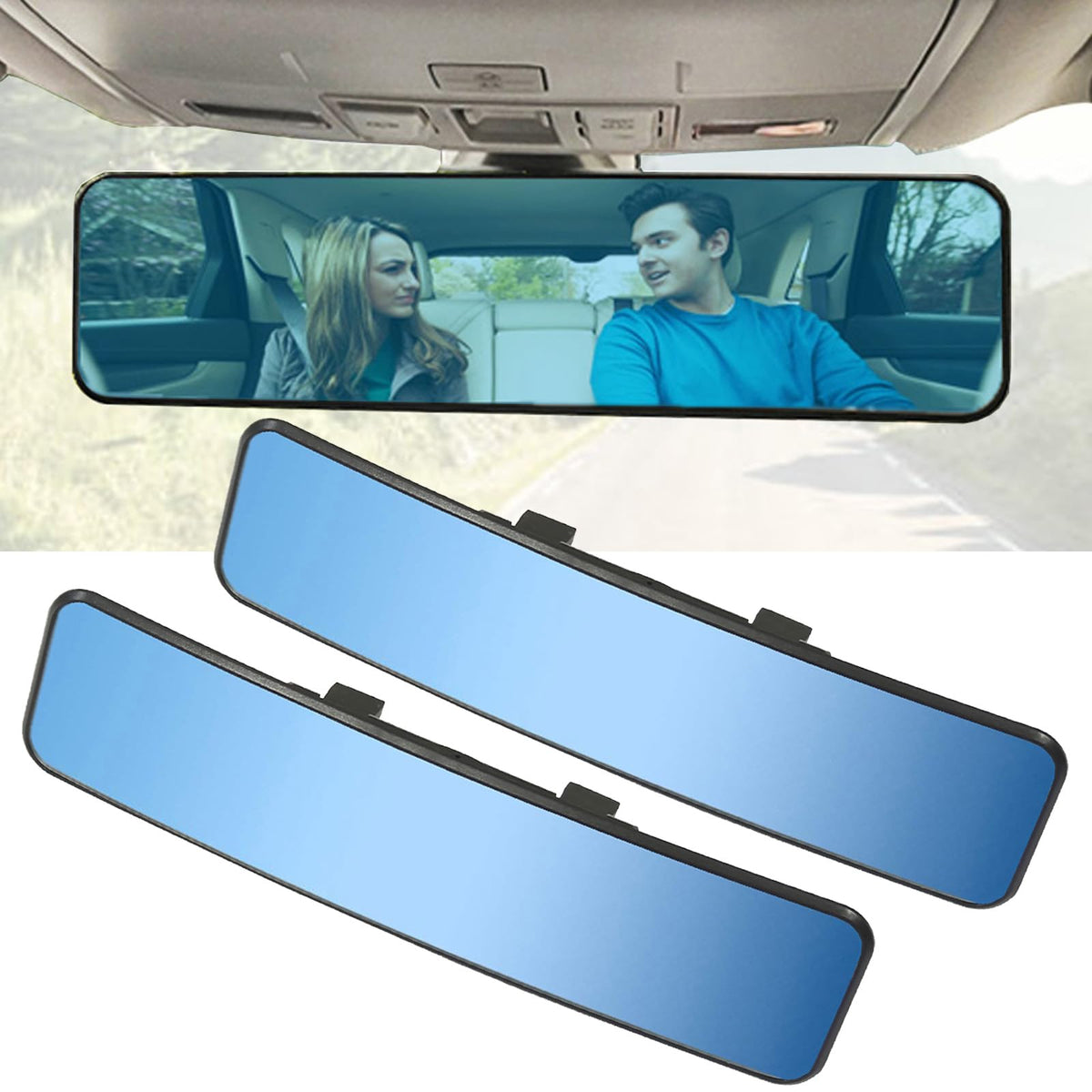 2 Pack Rear View Mirror, Universal 11.4 Inch Interior Clip On Rearview Mirror, Panoramic Wide Angle Rear View Mirror - Anti Glar