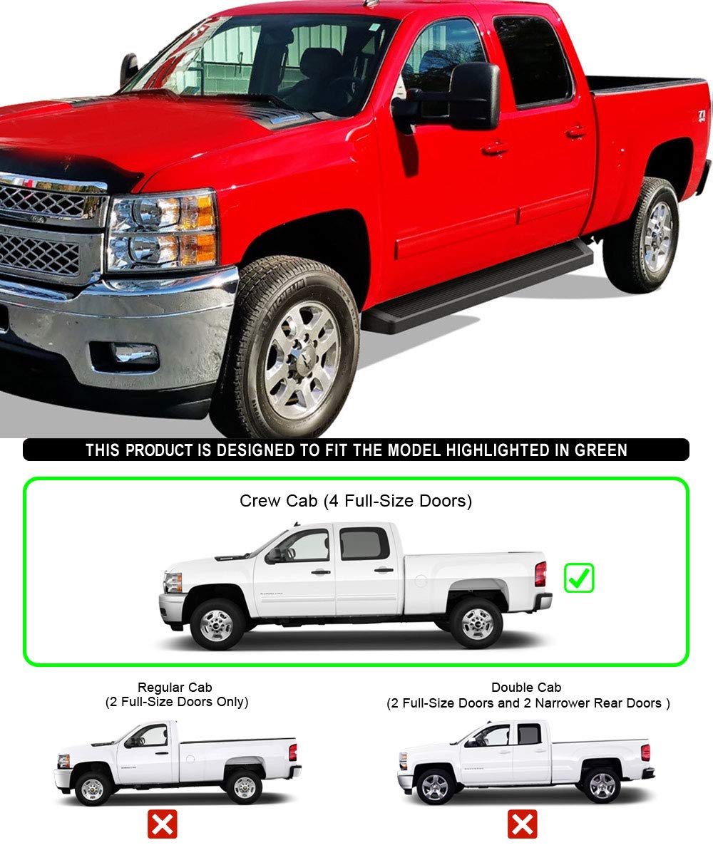 Aps Black Running Boards Style Compatible With Chevy Silverado Gmc Sierra 1500 2007-2018 Crew Cab & 2500 3500 Hd 2019 Crew Cab (