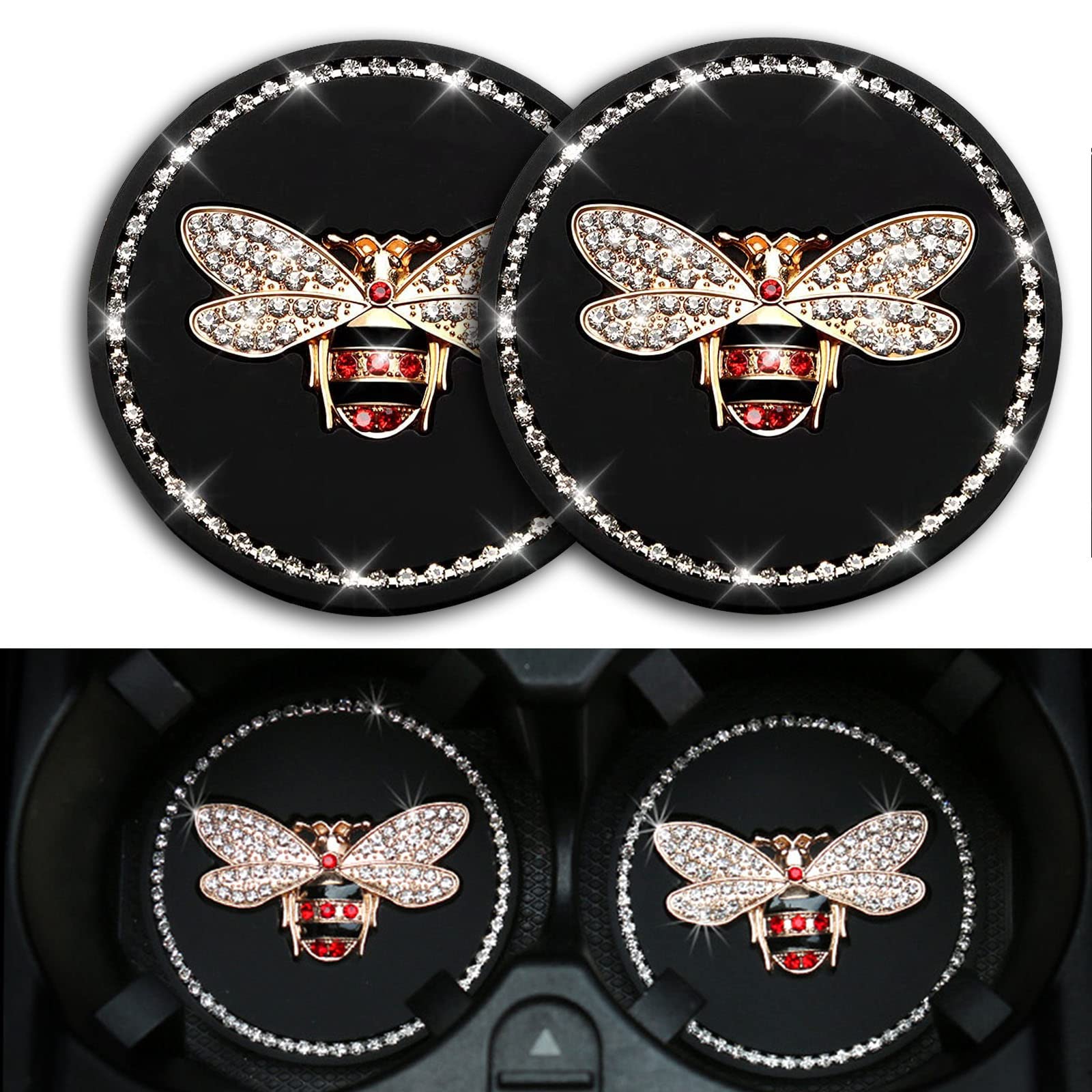 Bling Cup Holder Insert Coaster- 2.95 Inch Silicone Anti-Slip Shockproof, Universal Fashion Car Interior Accessories For Women (