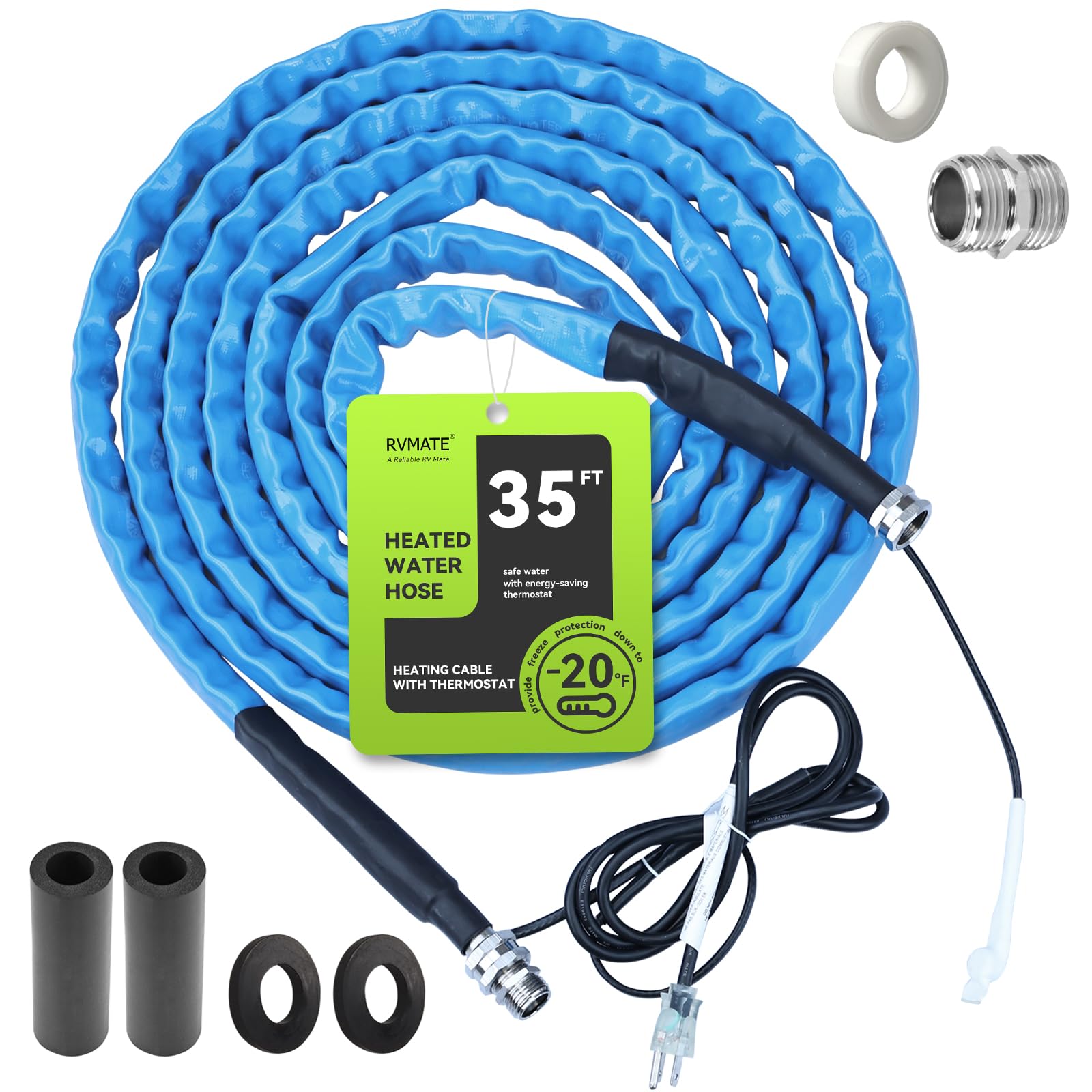 Rvmate Heated Water Hose For Rv 35Ft, -20 ? Antifreeze Heated Rv Water Hose With Energy Saving Thermostat, For Rv/Camper/Home/Ga