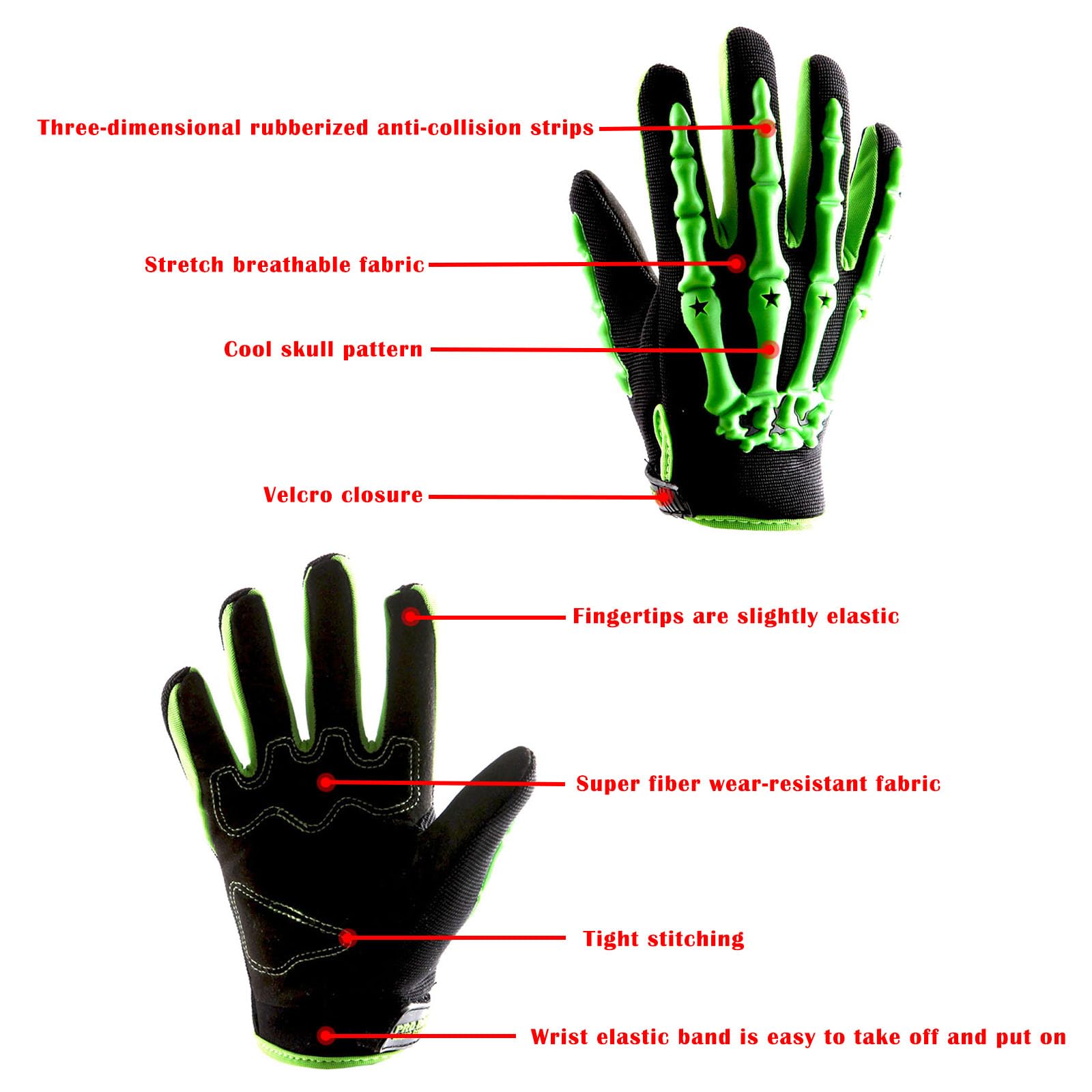 1Storm Adult Motocross Gloves Motorcycle Bmx Mx Atv Dirt Bike Bicycle Skeleton Cycling Gloves Green