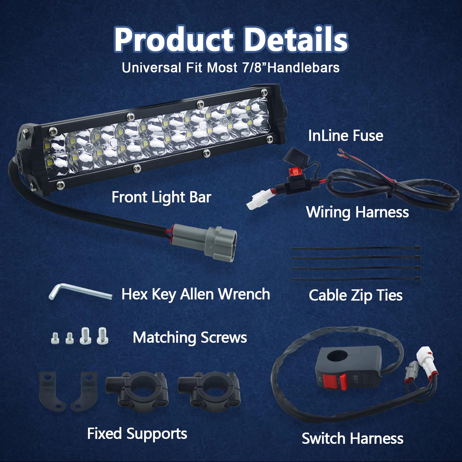 MLWRID Dirt Bike Light Bar Kit with USB Socket Compatible for Honda CRF110 CRF250R CRF450R,for Kawasaki KLX110 KX250F KX450F,for
