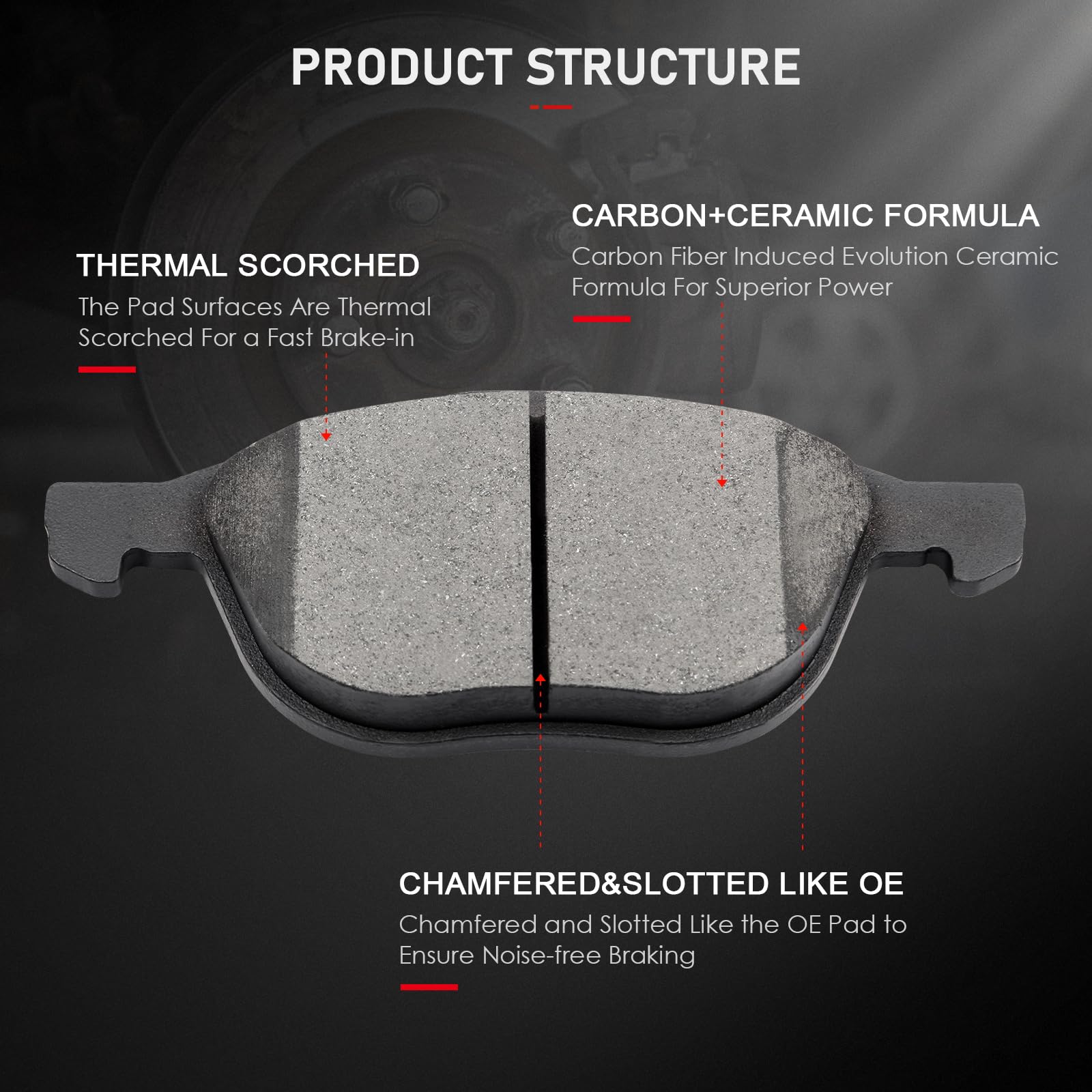 Cciyu D1044 D1095 Front Rear Ceramic Brake Pads Kits 8Pcs Fit For Ford C-Max/Ecosport/Escape/Focus/Transit Connect, For Mazda 3/