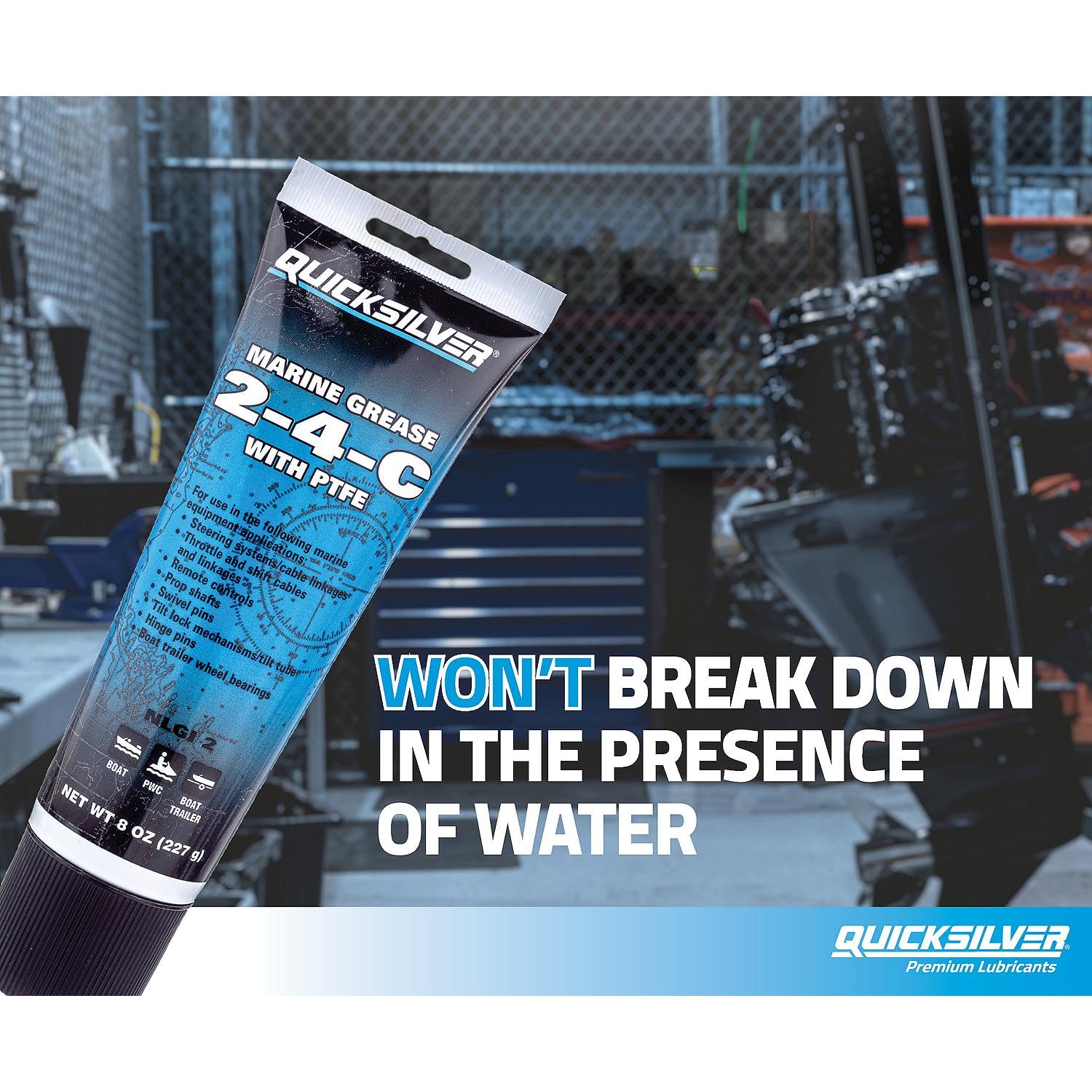 Quicksilver 802859Q1 2-4-C Marine Grease With Teflon, Multi-Purpose Marine Lubricant - 8 Oz. Tube