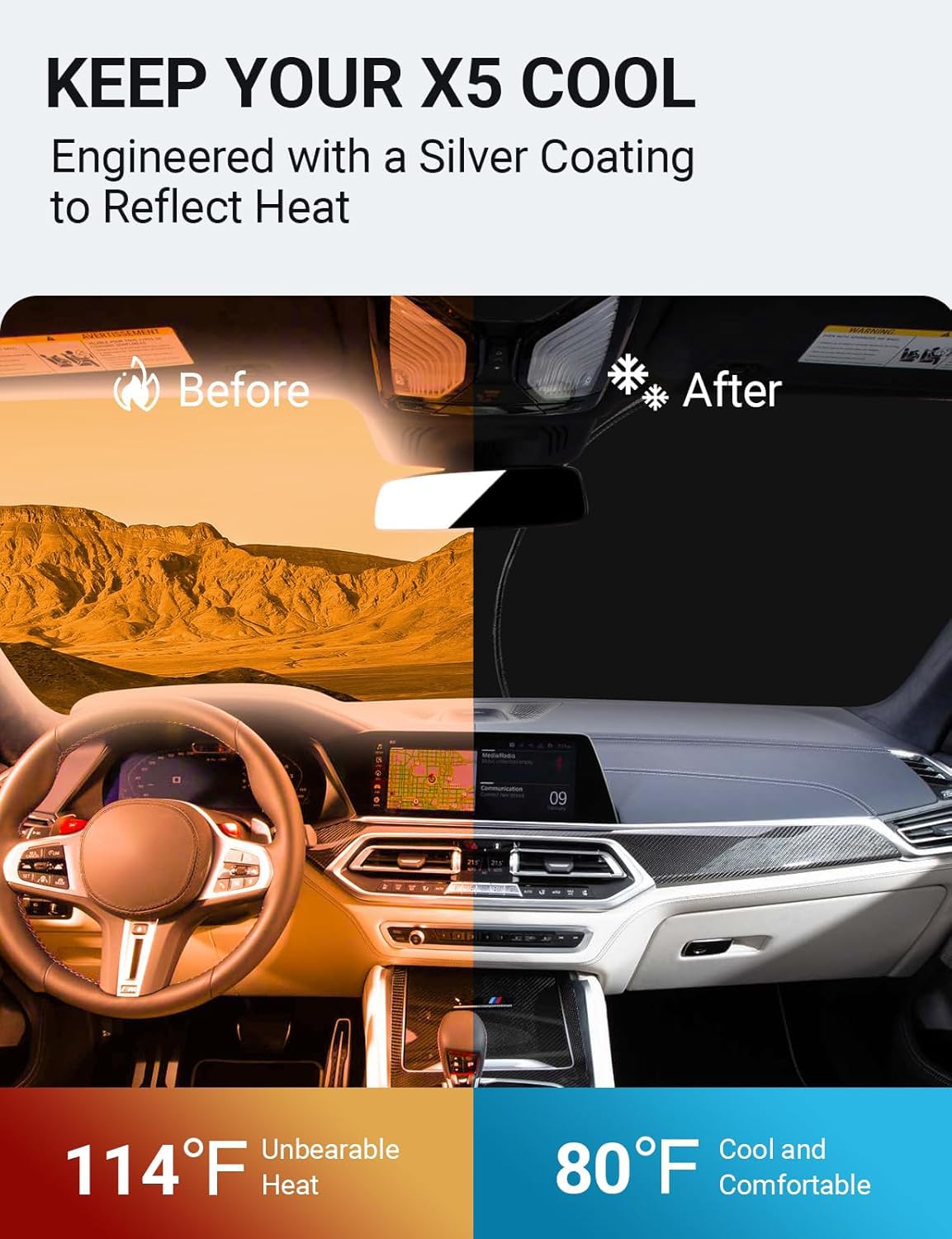 Proadsy 2025 Upgrade Windshield Sun Shade Custom Fit 2019-2024 2025 Bmw X5 M Sport Xline Suv 4-Layer Foldable Front Sunshade Pro