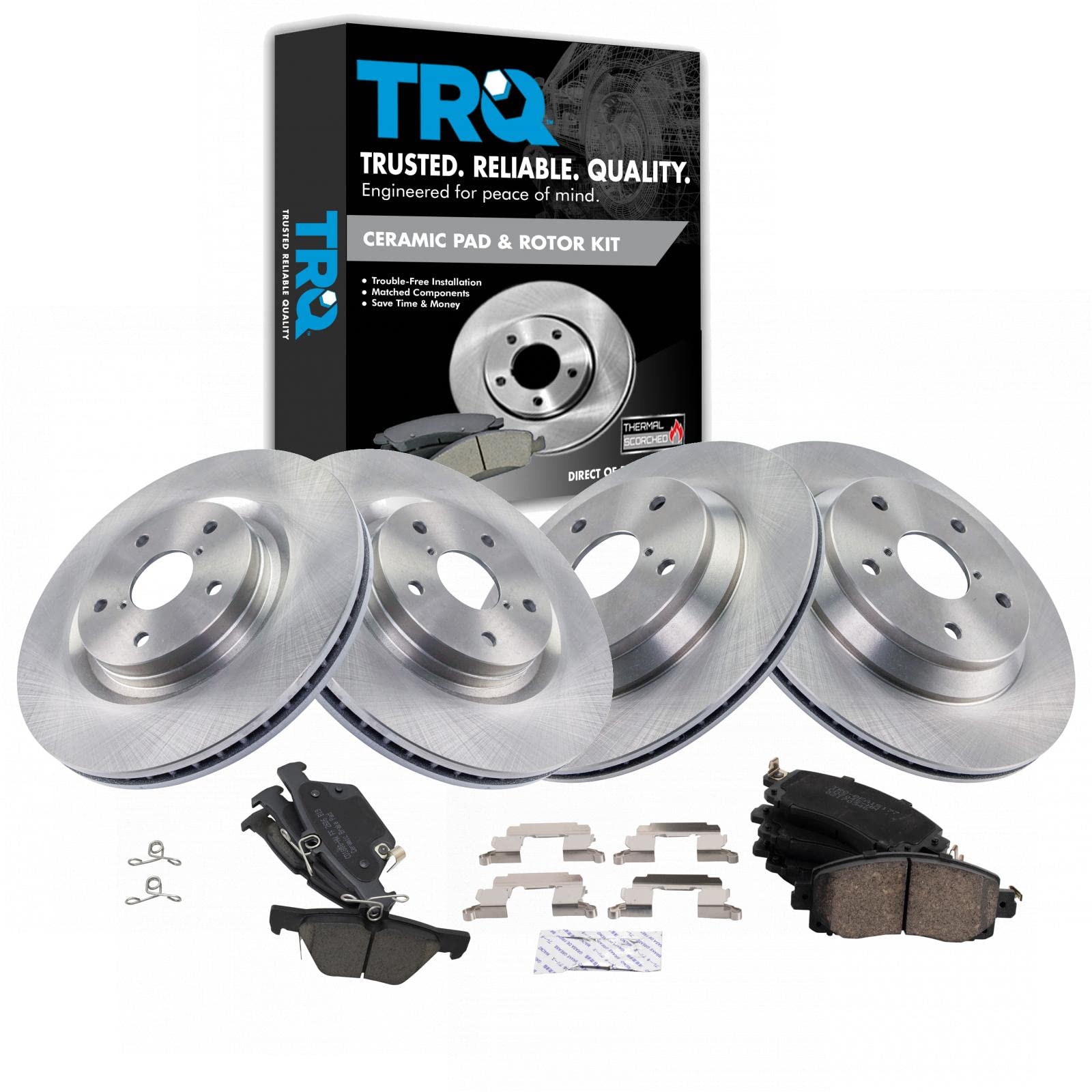 Trq Front And Rear Brake Pad & Rotor Kit Brake Pads Brake Rotor Ceramic Compatible With 2019-2021 Subaru Forester
