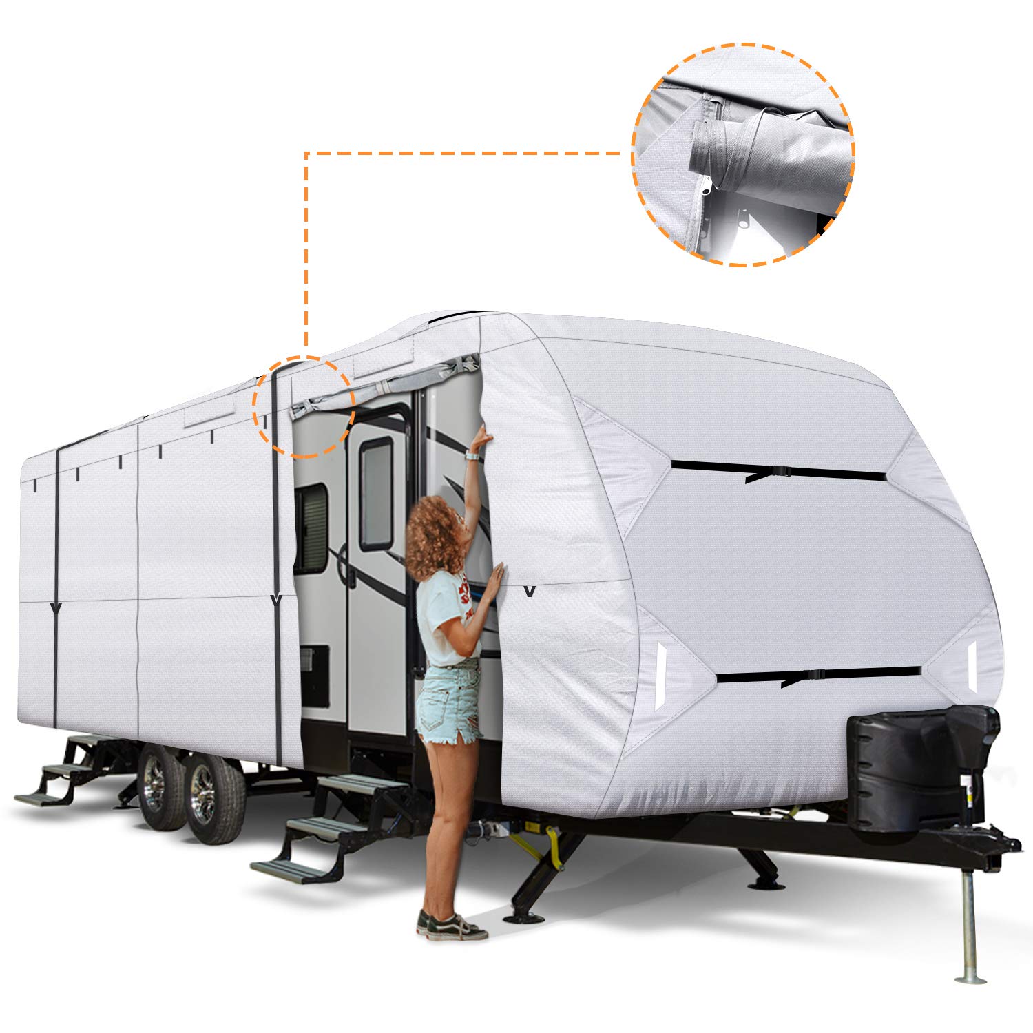 Leader Accessories Upgrade 210D 22'-24' L Travel Trailer Rv Cover With Adhesive Repair Patch, Ripstop Diamond Camper Cover