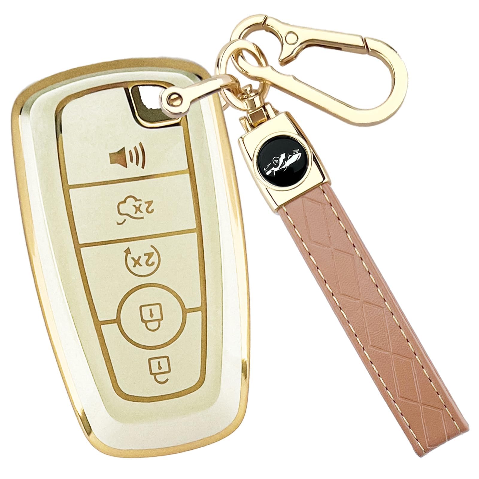 Joouheax For Ford Key Fob Cover With Keychain, Gold Full Protection Soft Tpu Key Case For Explorer Expedition Fusion Escape Edge