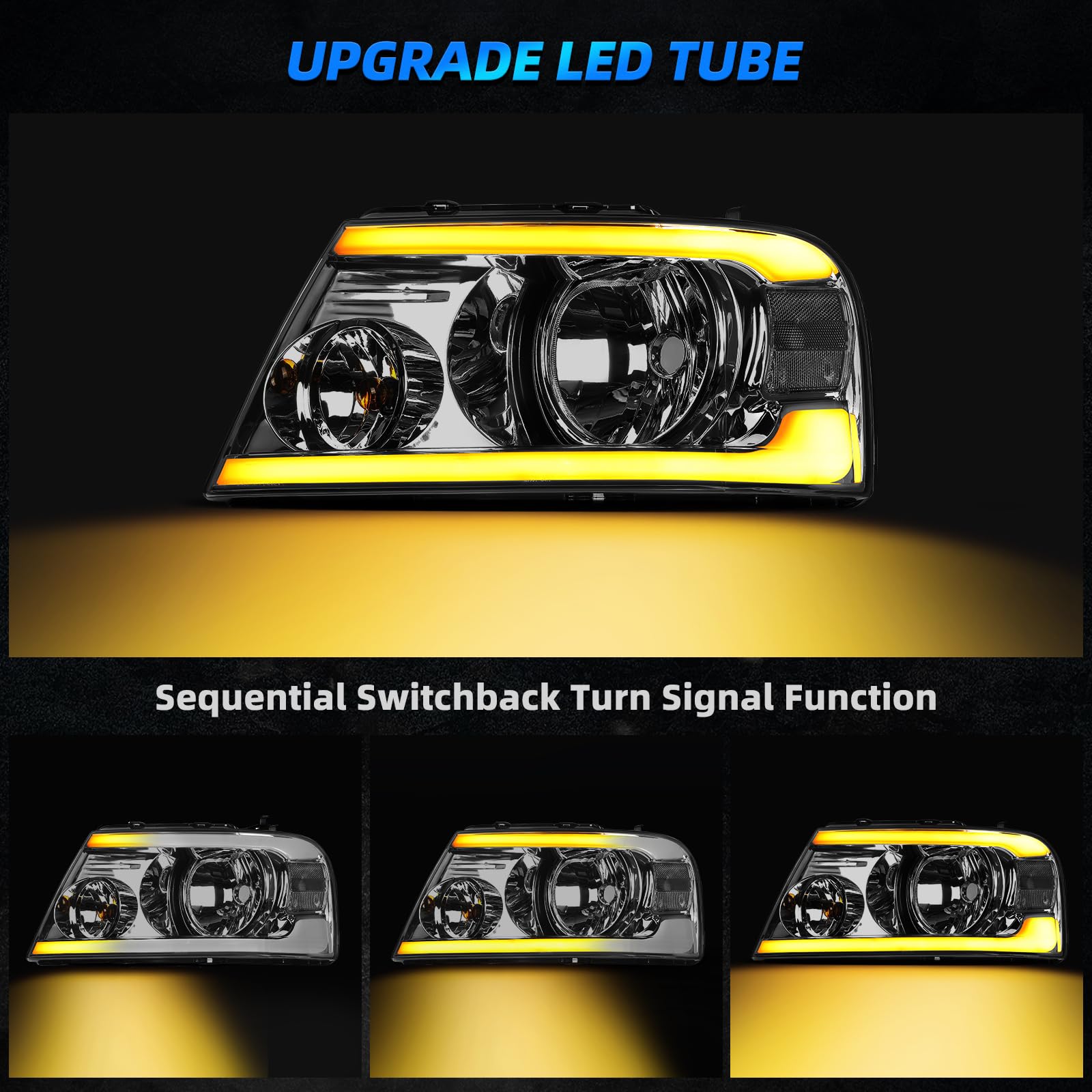Autosaver88 Switchback Led Tube Headlights Assembly Compatible With 04 05 06 07 08 Ford F150 F-150 Drl Headlamp Replacement Pair