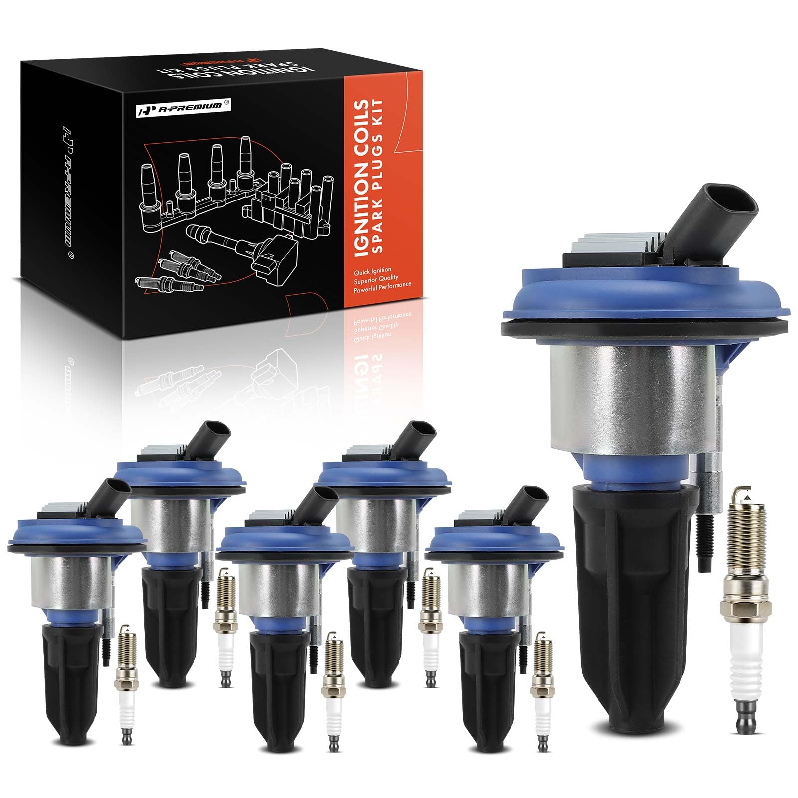 A-Premium (Blue) Set Of 12 Ignition Coil Pack And Iridium Spark Plugs Compatible With Chevrolet Trailblazer Ext & Gmc Envoy Xl X