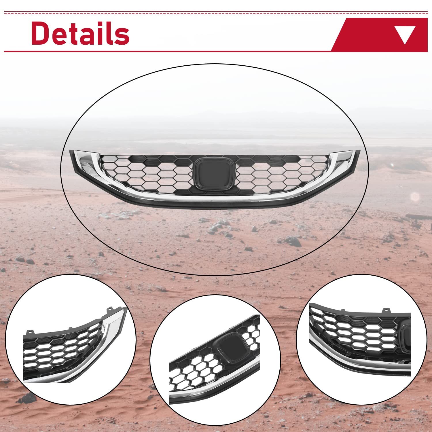 Hecasa Front Bumper Grill Compatible With 2013 2014 2015 Honda Civic Sedan 71121Tr3A01 Ho1200216 (Grille) 71122Tr3A01 Ho1202109 (Molding) Honeycomb Bumper Hood Grille