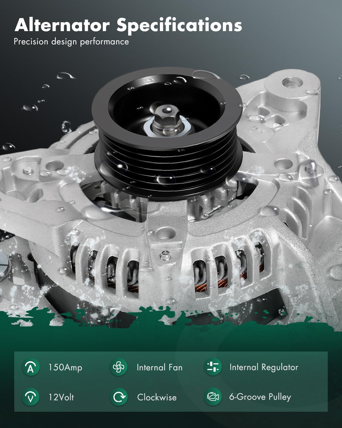 SCITOO Alternator Fit for Cadillac DTS V8 4.6L 06-11, for Buick Lucerne V8 4.6L 06-11 - 12V 150Amp CW 6-Groove Pulley, Replace O