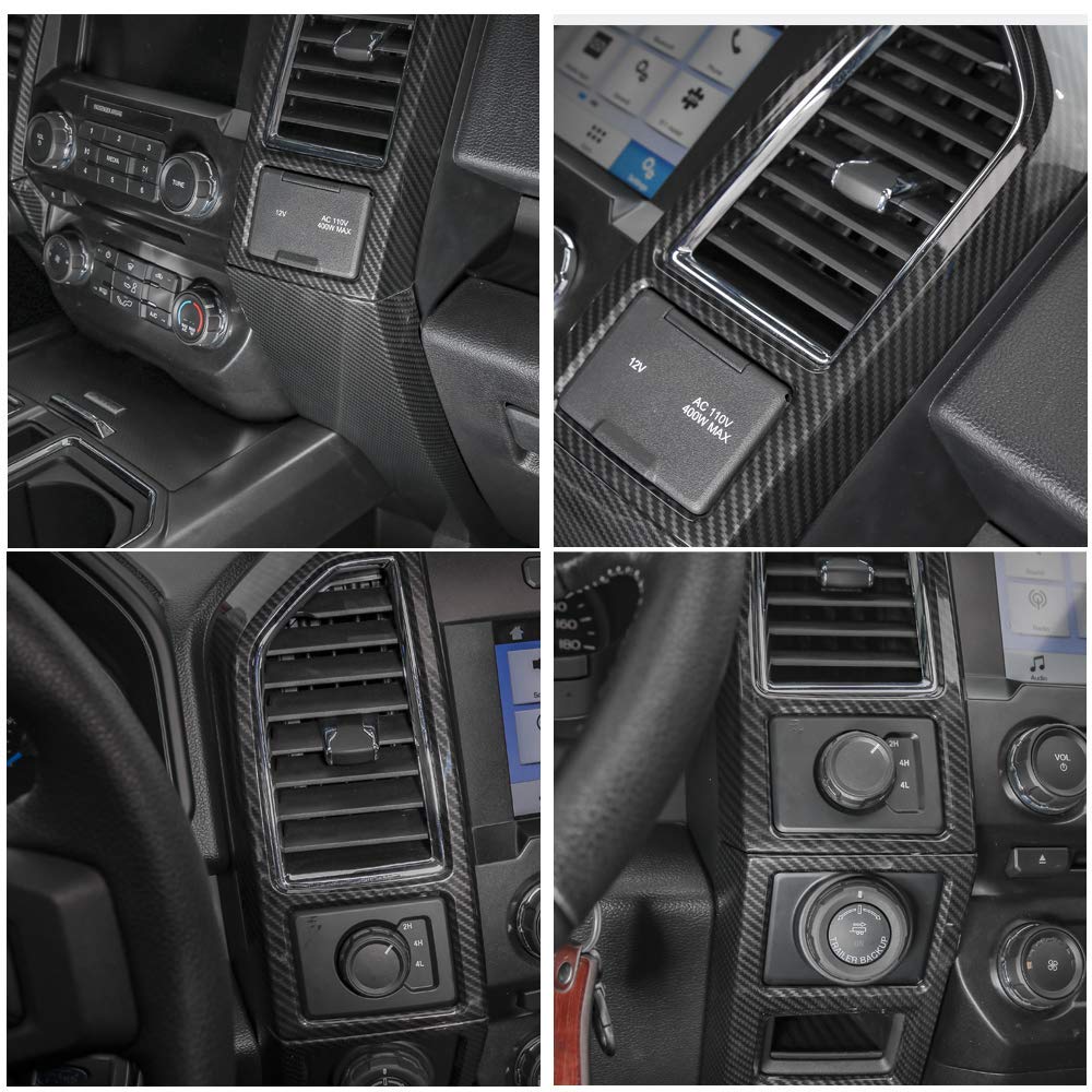 Keptrim For F150 Abs Carbon Fiber Central Console Air Conditioner Panel Trim For 2015 2016 2017 2018 2019 2020 Ford F150, 5Pcs