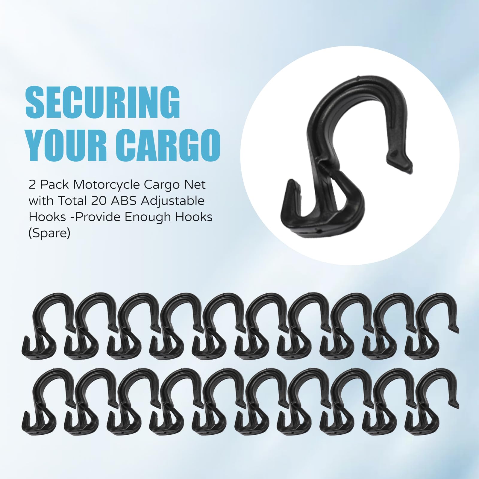 Tkkeuep 2 Pack 15''X15'' Motorcycle Cargo Net Stretches To 30''X30'', 2''X2'' Tight Mesh,Total 20 Hooks, Cargo Nets For Motorcyc