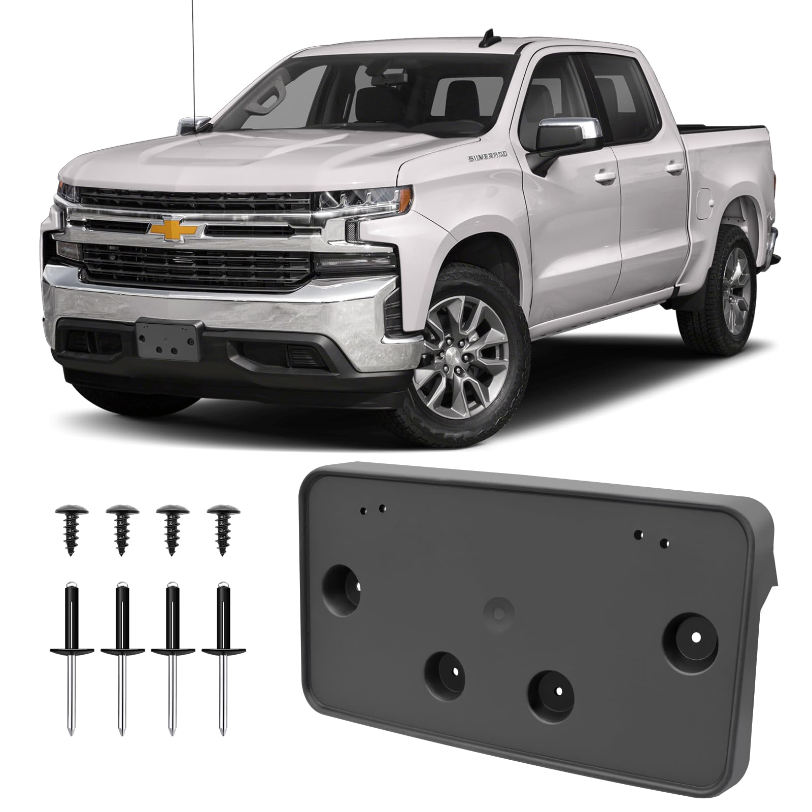 Front License Plate Frame For Chevy Silverado 1500 2019-2022 Licence Plate Holder Fits Perfectly With Curvature Of Front Silvera