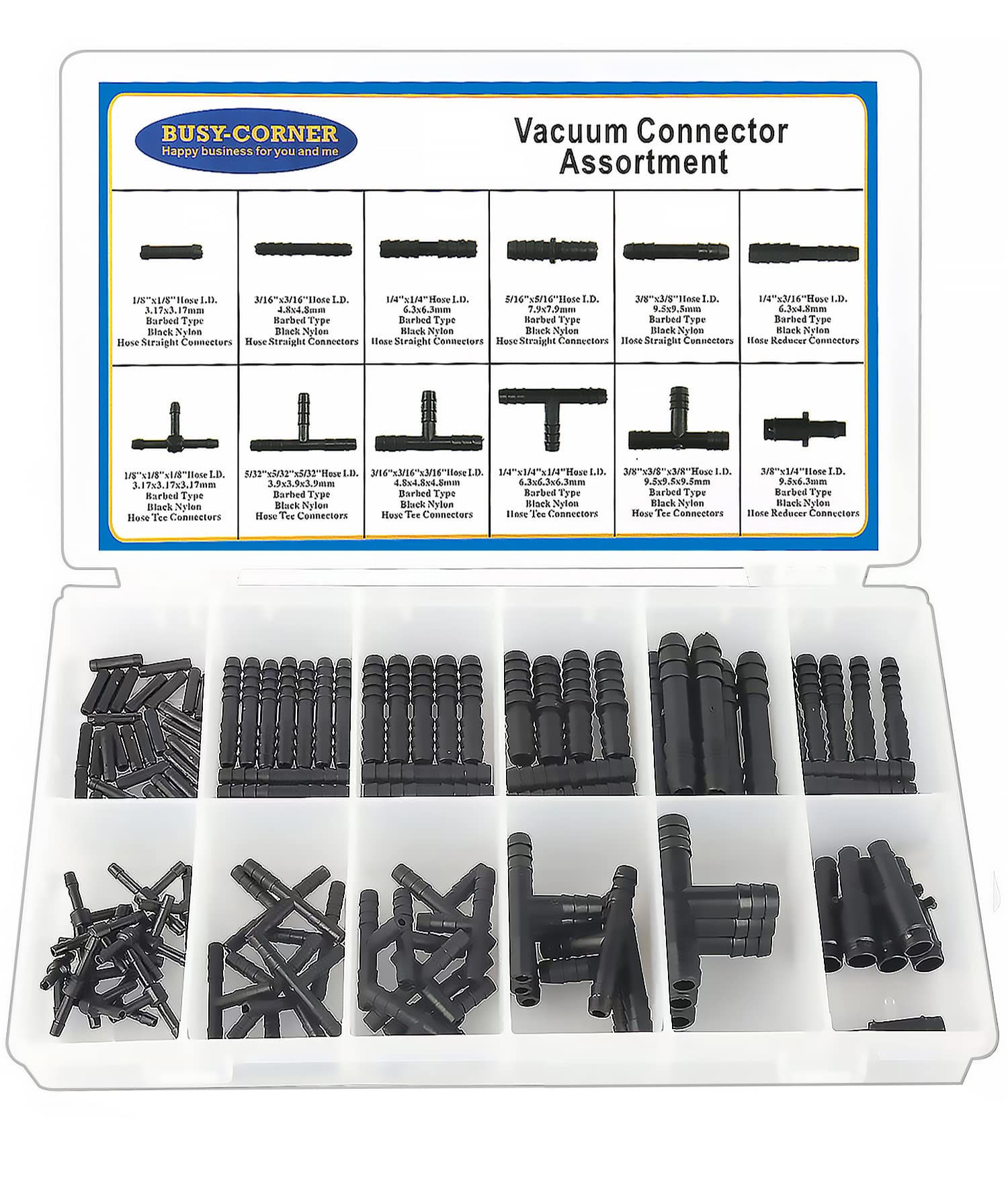 Vacuum Connector Assortment Heat Resistance 240?(460?)Automotive Vacuum Tubing Connector Vacuum Tee Connector Assortment Kit Nyl