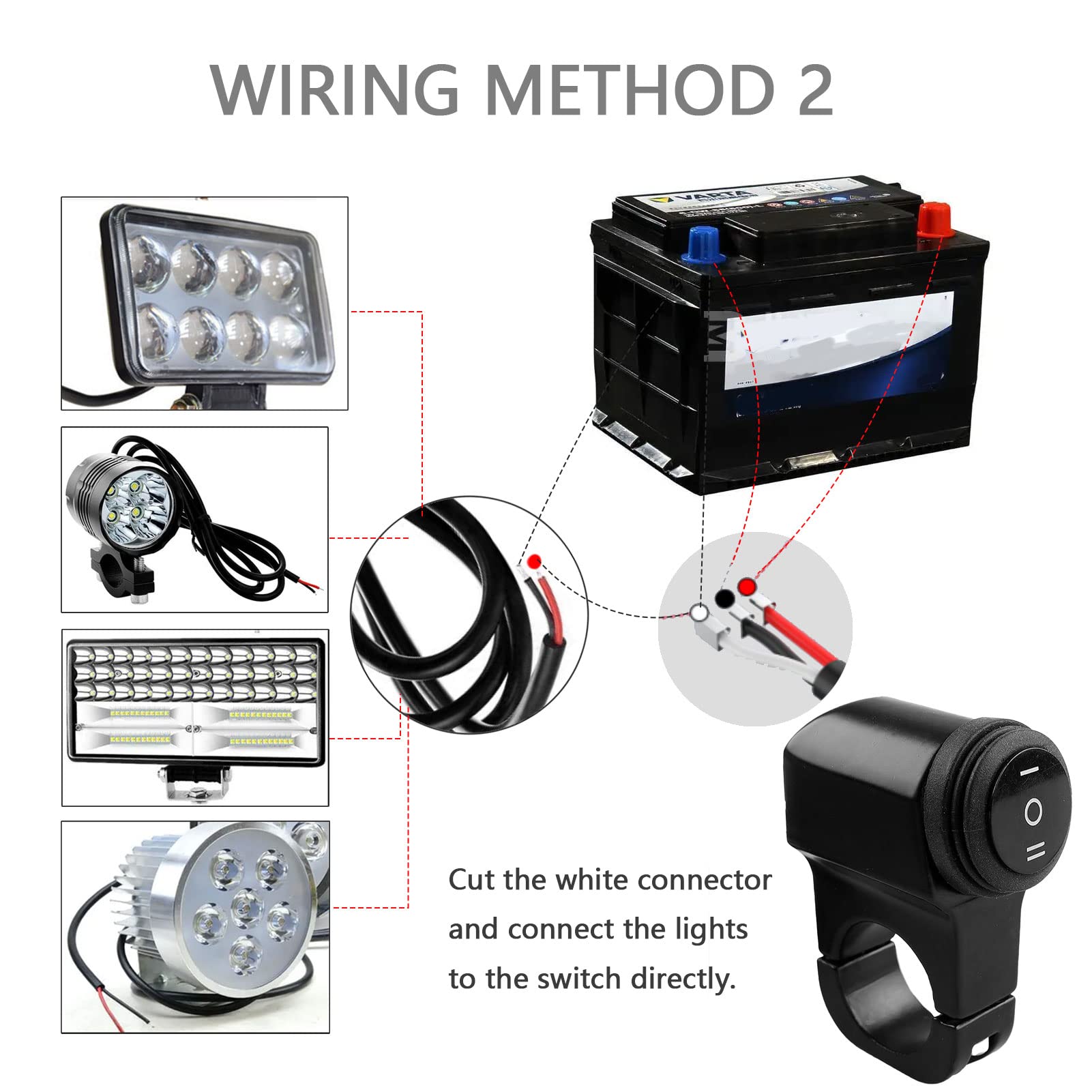 Cyleto 3 Position Motorcycle Headlight Switch 12v 7/8'' 22-23mm Waterproof Motorcycle ATV Handlebar On-Off-On Control CNC Craft