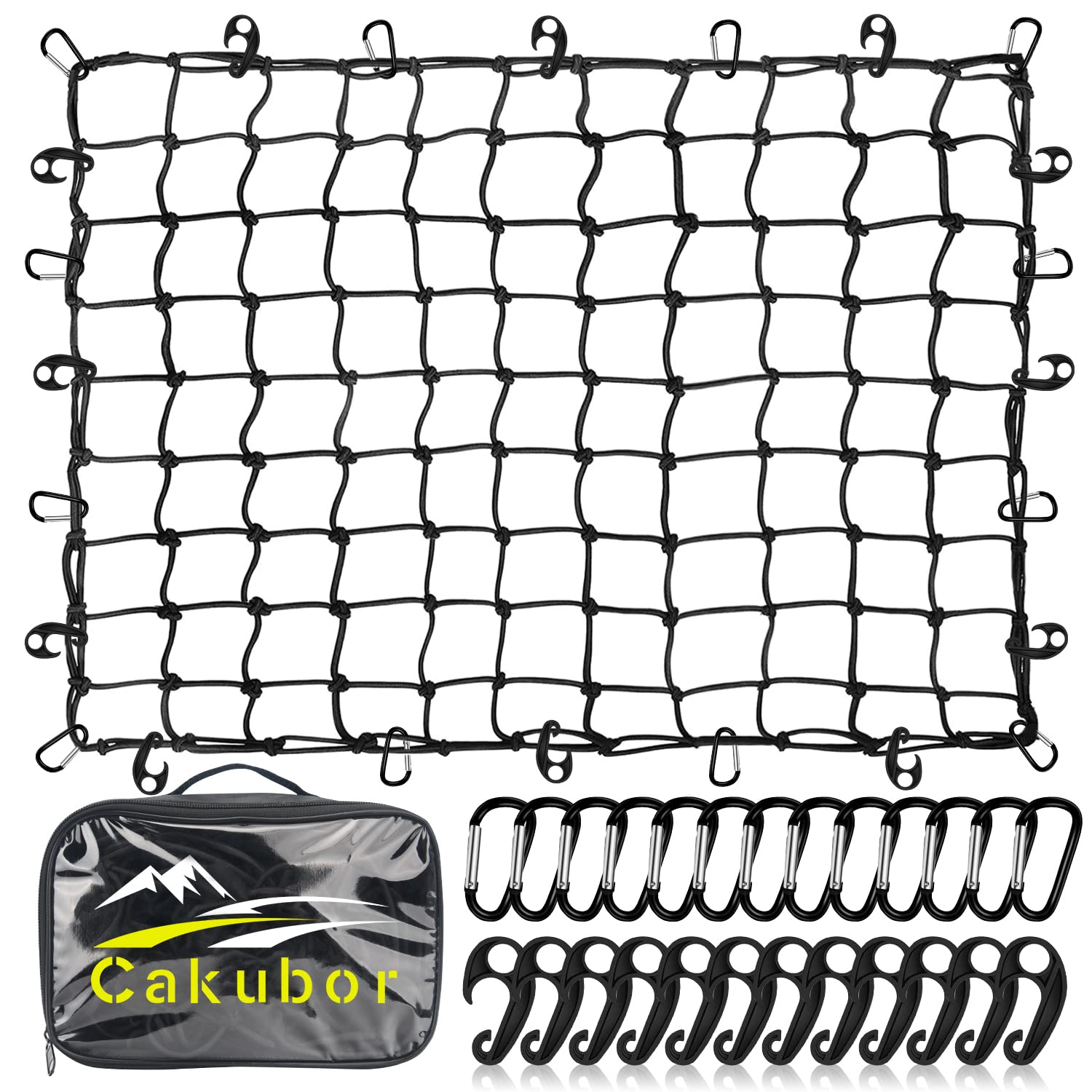 Cakubor Truck Bed Cargo Net, 3'X4' Stretches To 8'X10', For Pickup Truck Bed, 4''X4'' Mesh Super Duty Bungee Cargo Net With 24 P