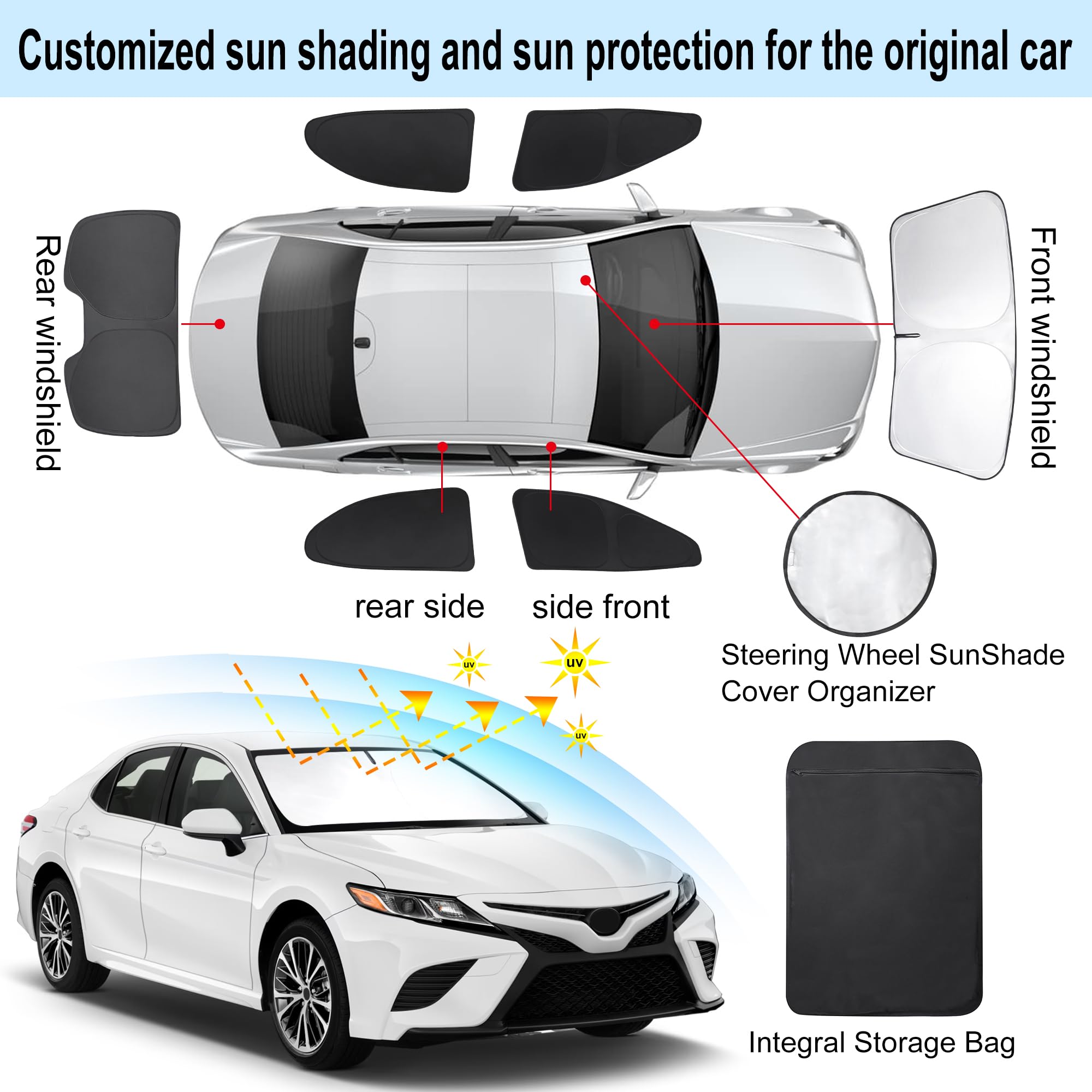 Tinglu Window Shades For Toyota Camry 2018-2024 Accessories Car Side Full Windows Rear Triangular Windshield Sun Shade Sun Uv Ra