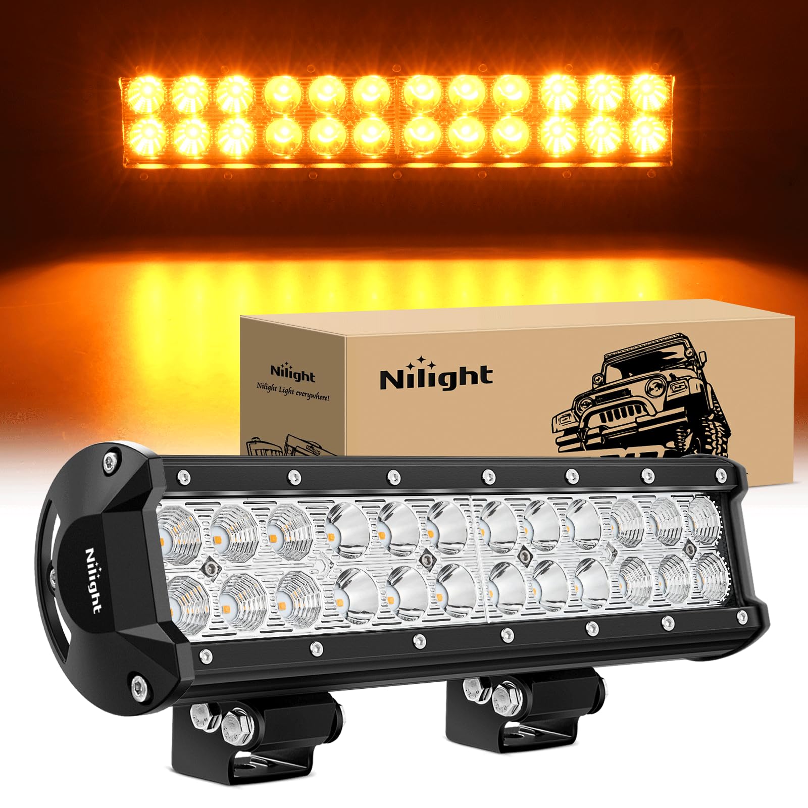 Nilight Led Light Bar 12 Inch 72W Spot Flood Combo Amber Beam Off Road Lamp Fishing Hunting Emergency Deck Work Lighting For Tru