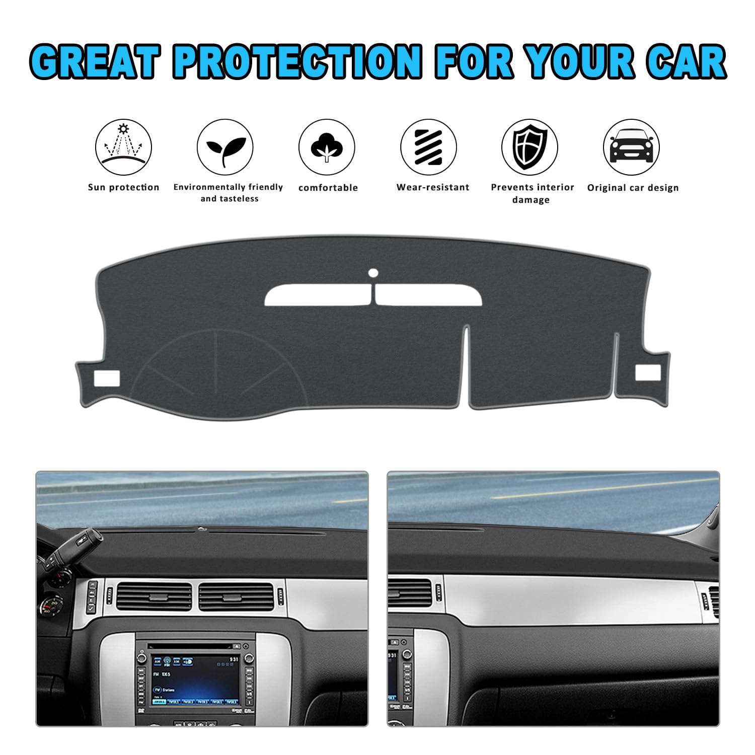 Posaid Dash Cover For 2007-2013 Chevy Avalanche Silverado 1500 Ltz, Dashboard Cover Mat For 2007-2014 Chevy Chevrolet Tahoe Subu