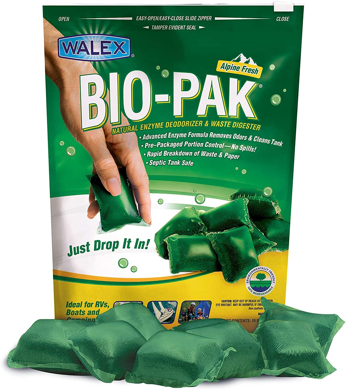 Walex BIO-11530 Bio-Pak Natural Holding Tank Deodorizer and Waste Digester, (Pack of 10)