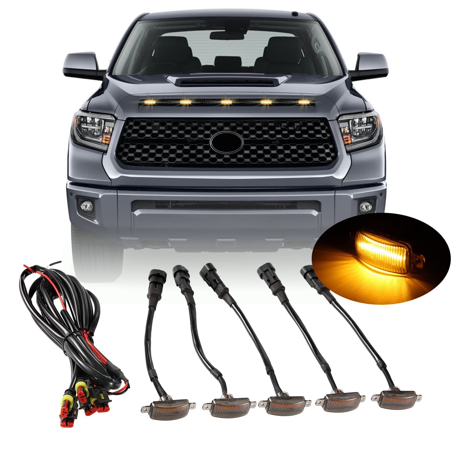Front Grille LED Lights for Toyota Tundra 2008-2022 Universal Trucks SUV with Raptor Style Grill Trim Amber DRL Lamps for Dodge 