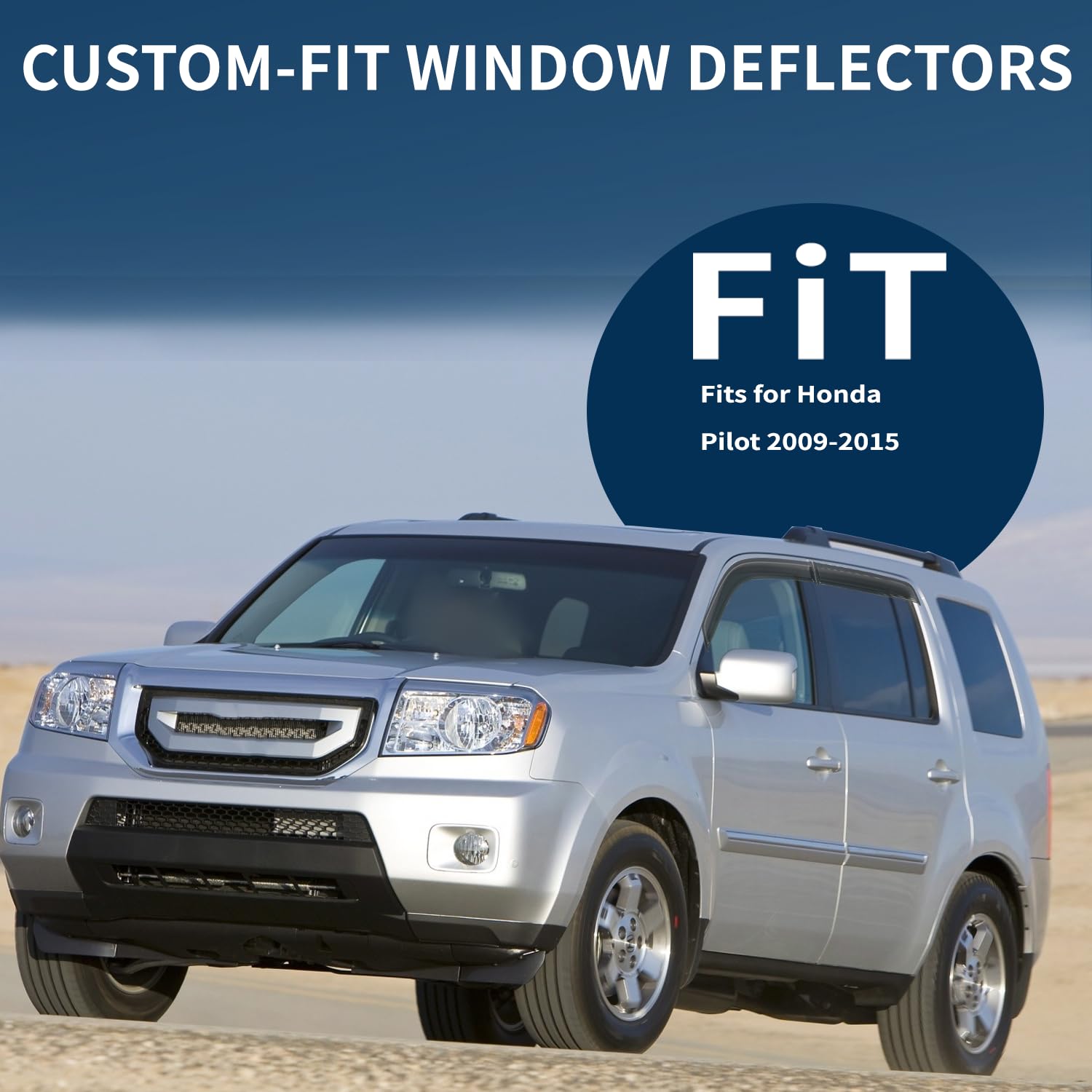 4PCS Rain Guards Window Visors Fits for 2009-2015 Honda Pilot, Outside Mount Durable Vent Visors Shade, Front & Rear Wind Deflec