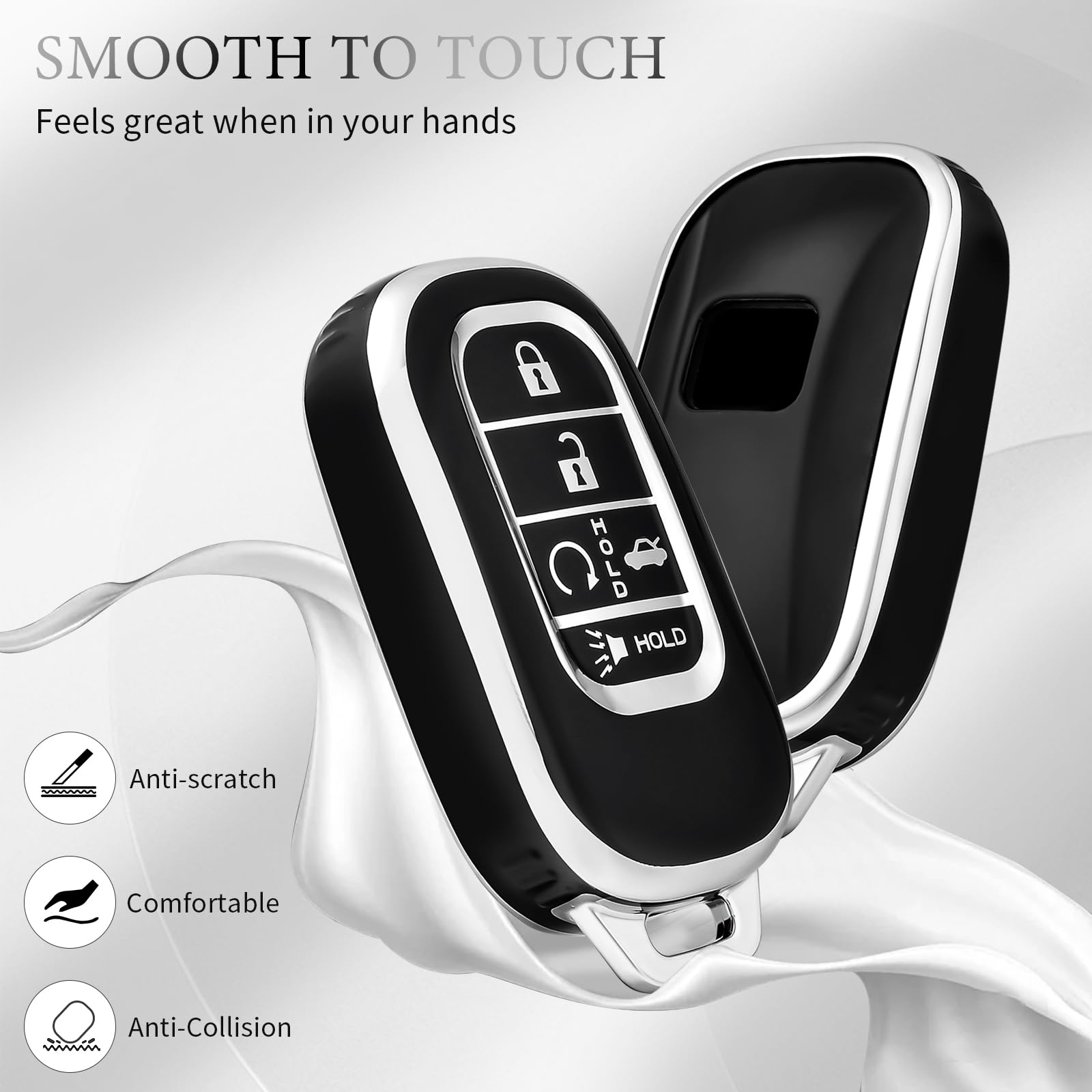 OFFCURVE Key Fob Cover with Keychain for Honda, Car Key Case Compatible with 2022 2023 Honda Civic Accord HR-V CR-V Pilot Sport