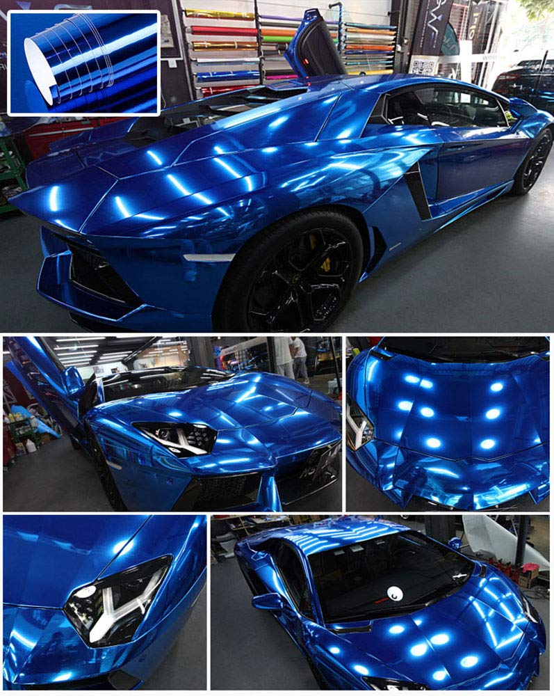 Lzlrun 1Ft X 5Ft Chrome Mirror Vinyl Wrap Adhesive Car Sticker Decal Film (1.64Ft X 5Ft, Blue)