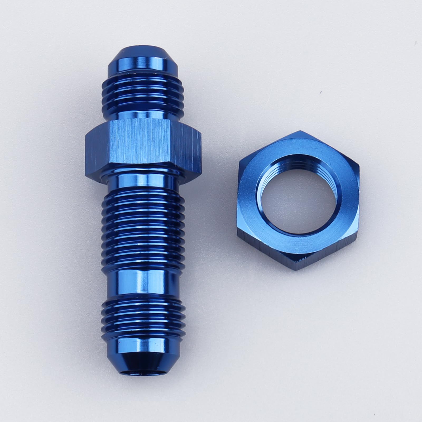 AC PERFORMANCE -6 AN Male Flare Straight Bulkhead Fitting Adapter Aluminum Blue with AN6 Nut