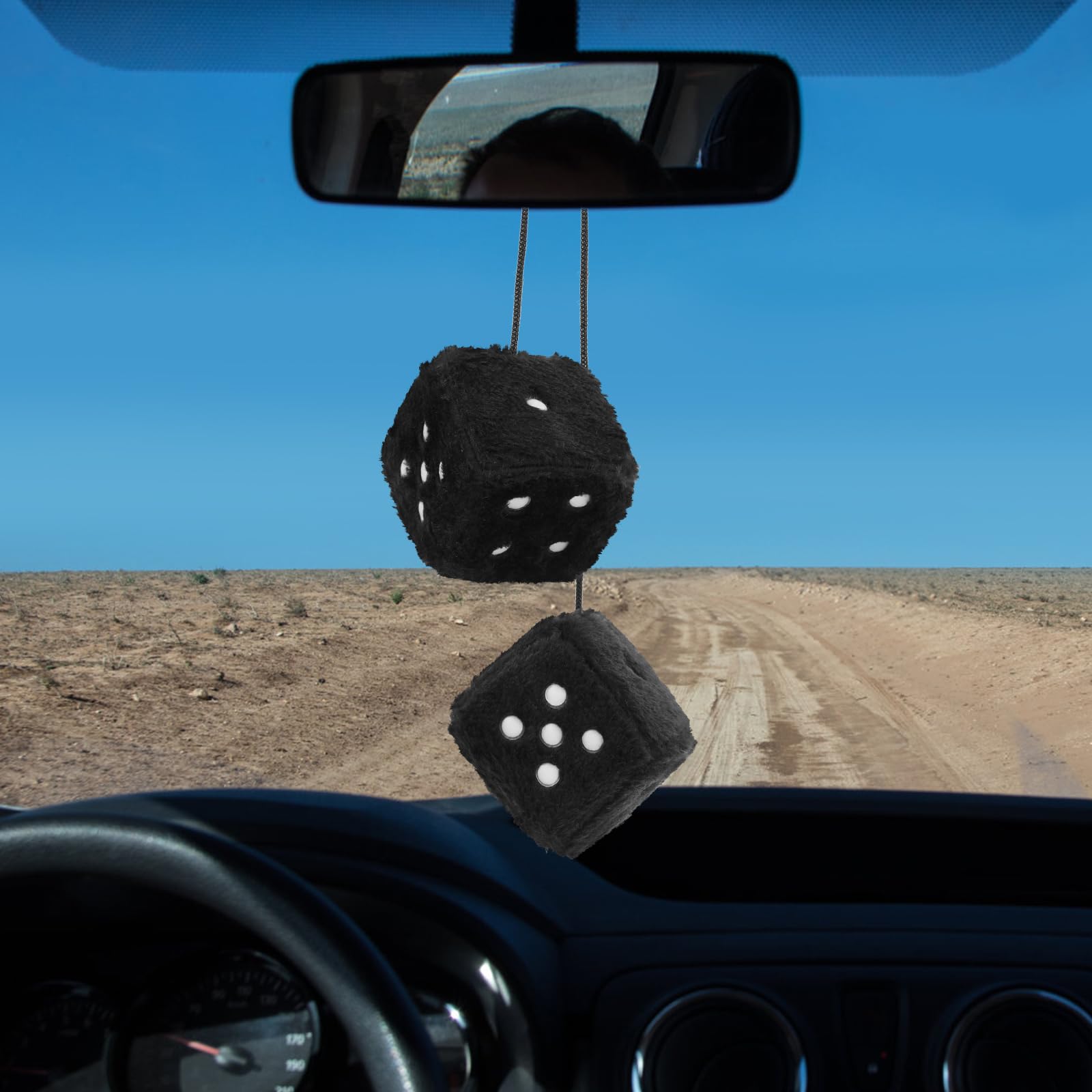Fuzzy Dice For Car Mirror, Pair Of Retro 2.75    Fuzzy Dice For Rear View Mirror With White Dots For Car Interior Hanging Orname