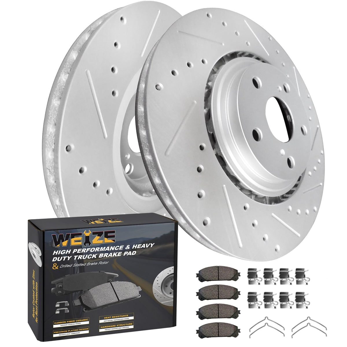 WEIZE Front Brake Rotor Kit Carbon Fiber Ceramic Brake Pads Disc Replacement for Toyota Sienna 2011-2020, Highlander 2014-2019, 