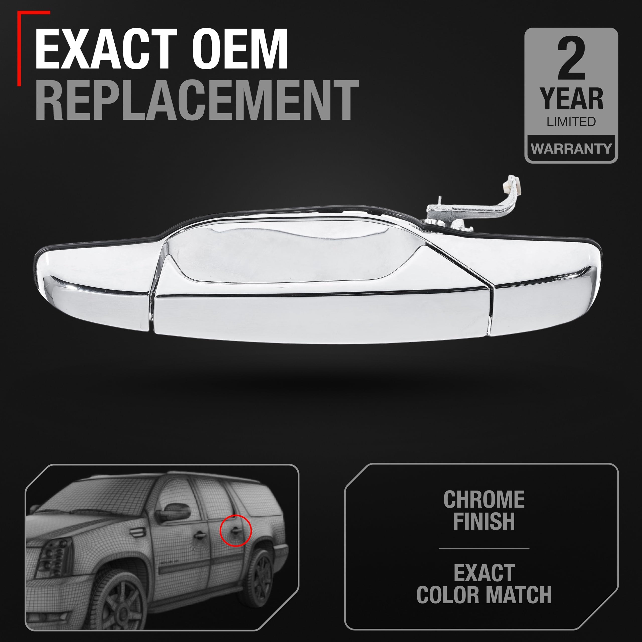 Exterior Rear Driver Door Handle - Compatible With 2007-2013 Chevrolet Avalanche, 07-14 Silverado 1500, 2500, 3500, Suburban, Ta