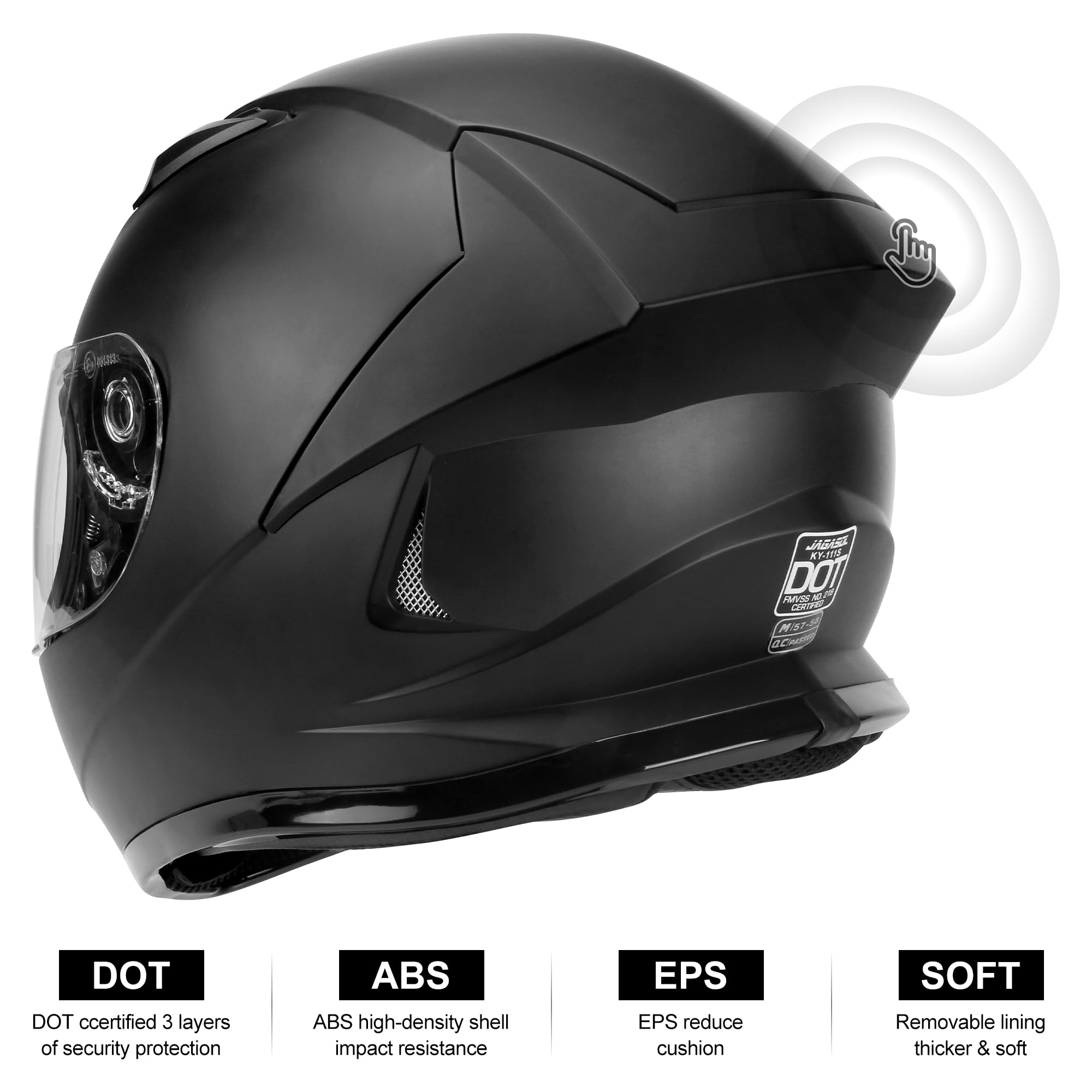 Jagasol Dot Lightweight Full Face Motorcycle Street Bike Helmets With Extra Tinted Visor For Adults Men And Women, Dot Approved(Matte Black,M)