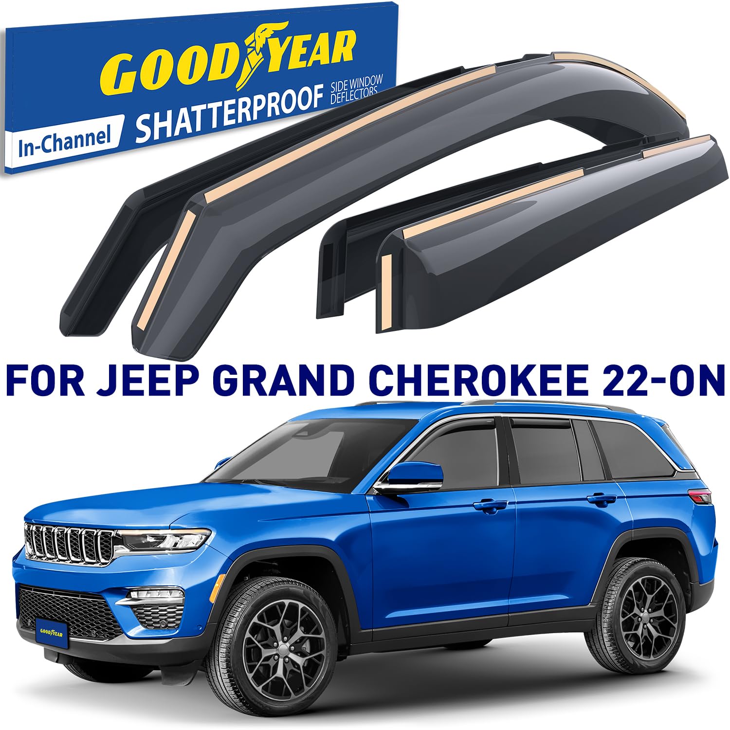 Goodyear Shatterproof In-Channel Window Deflectors For Jeep Grand Cherokee 2022-2025, Rain Guards, Window Visors For Cars, Vent